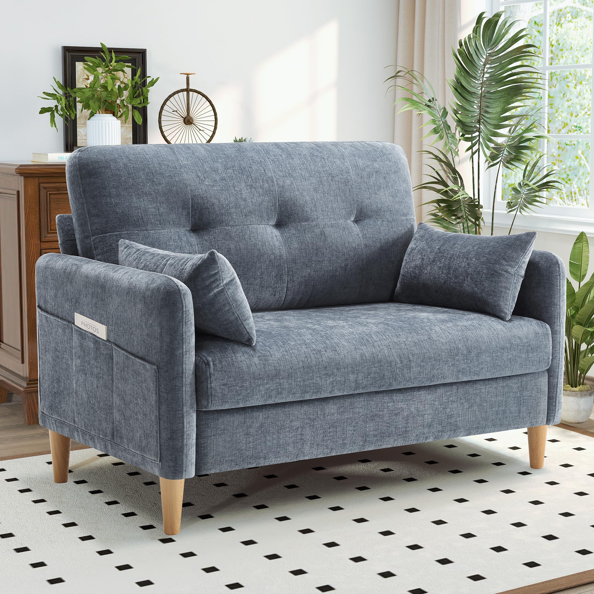 hanherry loveseat sofa 47 small couch for living room comfy chenille fabric love seat for bedroom with throw pillowremovable cushion covercouches for small spaceapartmentdorm