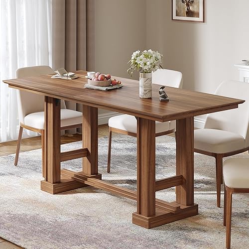 YITAHOME 70" Dining Table for 6–10 People, Farmhouse Rectangular Kitchen Table with Thick Base for Dining Room, Living Room, and Kitchen, Dark Walnut