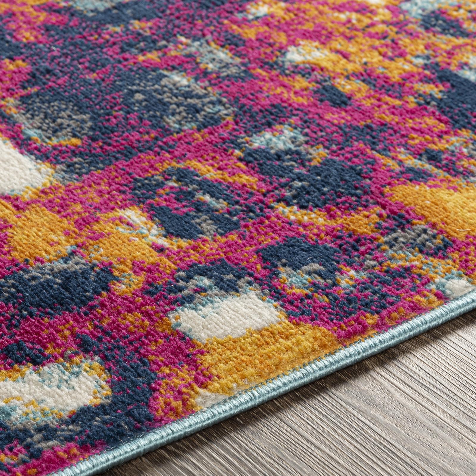 Livabliss Chlef Tapis Abstrait pour Salon, Couloir, Salle à Manger - Tapis Moderne à Poils Moyens - Doux et Luxueux - Facile d'entretien - Bleu Marine - Moutarde - Fuchsia - Beige - 80 x 220 cm