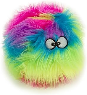 goDog Furballz Squeaky Plush Ball Dog Toy, Chew Guard Technology - Rainbow, Medium