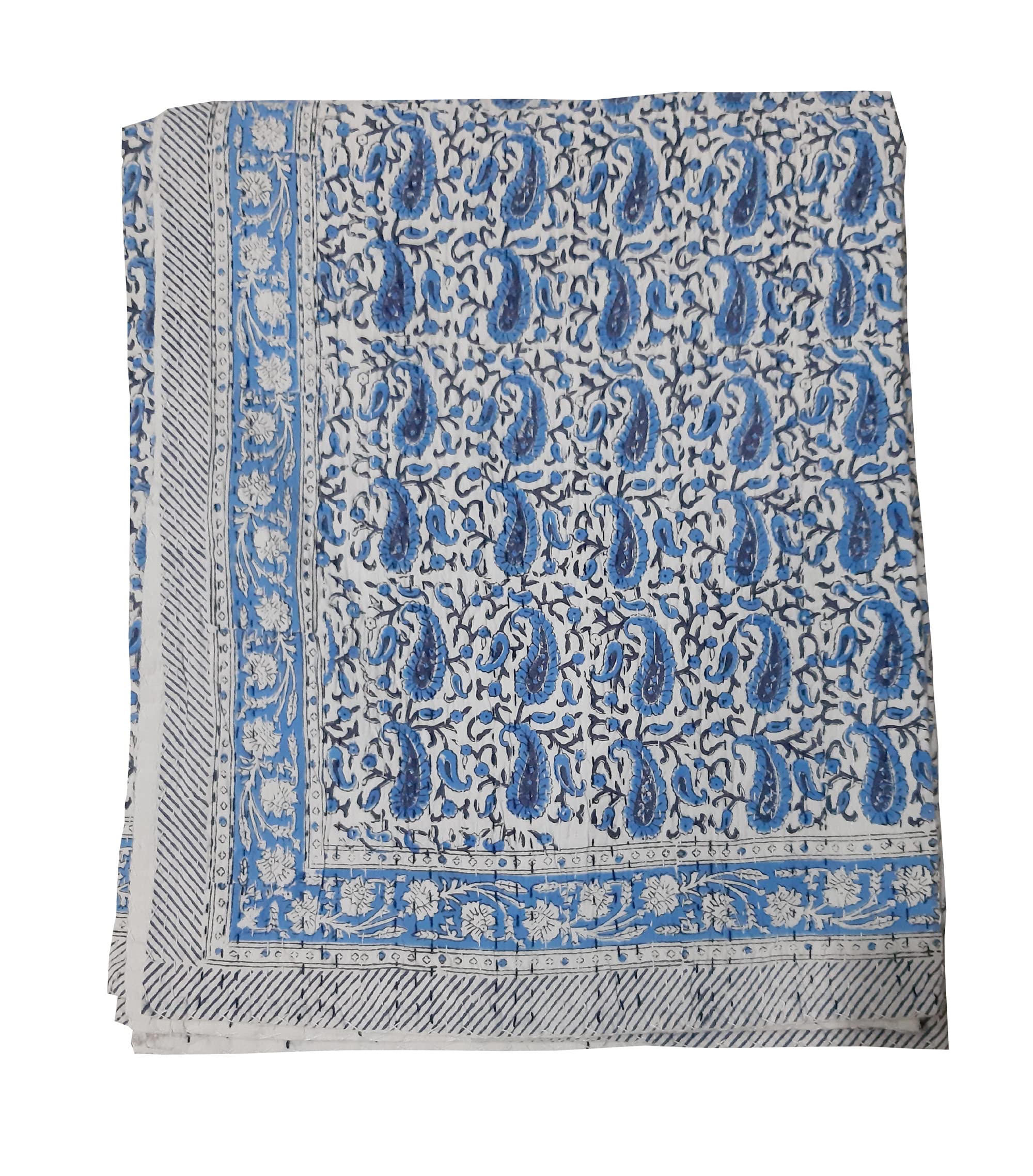 Exportindia New Indian Hand Made Kantha Quilt King Queen Size Hand Block Print Kantha Quilt Soft fine Cotton Hand Made Kantha Quilt (King/Queen Size 90x108 Inch)