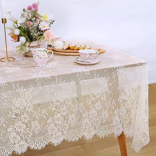 LuoluoHouse Rustic Ivory Wedding Tablecloths Lace Chic Rectangular Tablecloths for