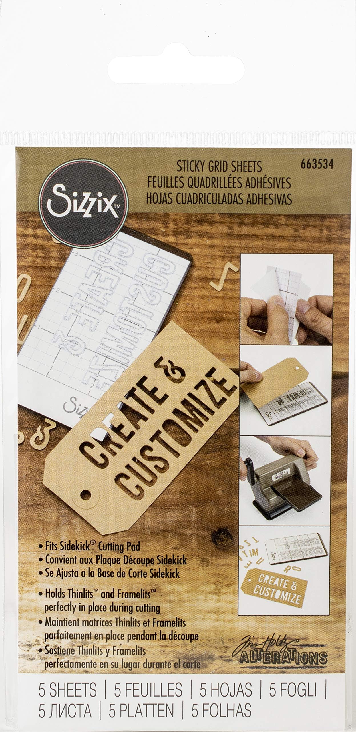 Sizzix Accessory Sticky Grid Sheets 2 x 4 1/2" 5 Pack, Multicolor 5