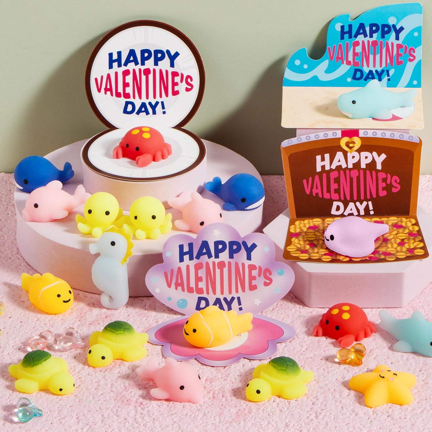 JOYIN 30 Packs Valentine’s Day Gift Cards with Mochi Squishy Toys, Stress Relief Fidget Toys, Kawaii Mochi Squeezes for Kids Holiday Party Favor, Gift Goodie Bag Filler, Classroom Exchange Prizes