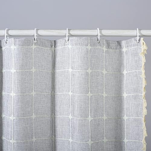 Miniatura 6 de YoKii Cortina de ducha bohemia extra larga de 84 pulgadas de largo, sin arrugas y ultra gruesa, con textura de lino de algodón, rústica, estilo