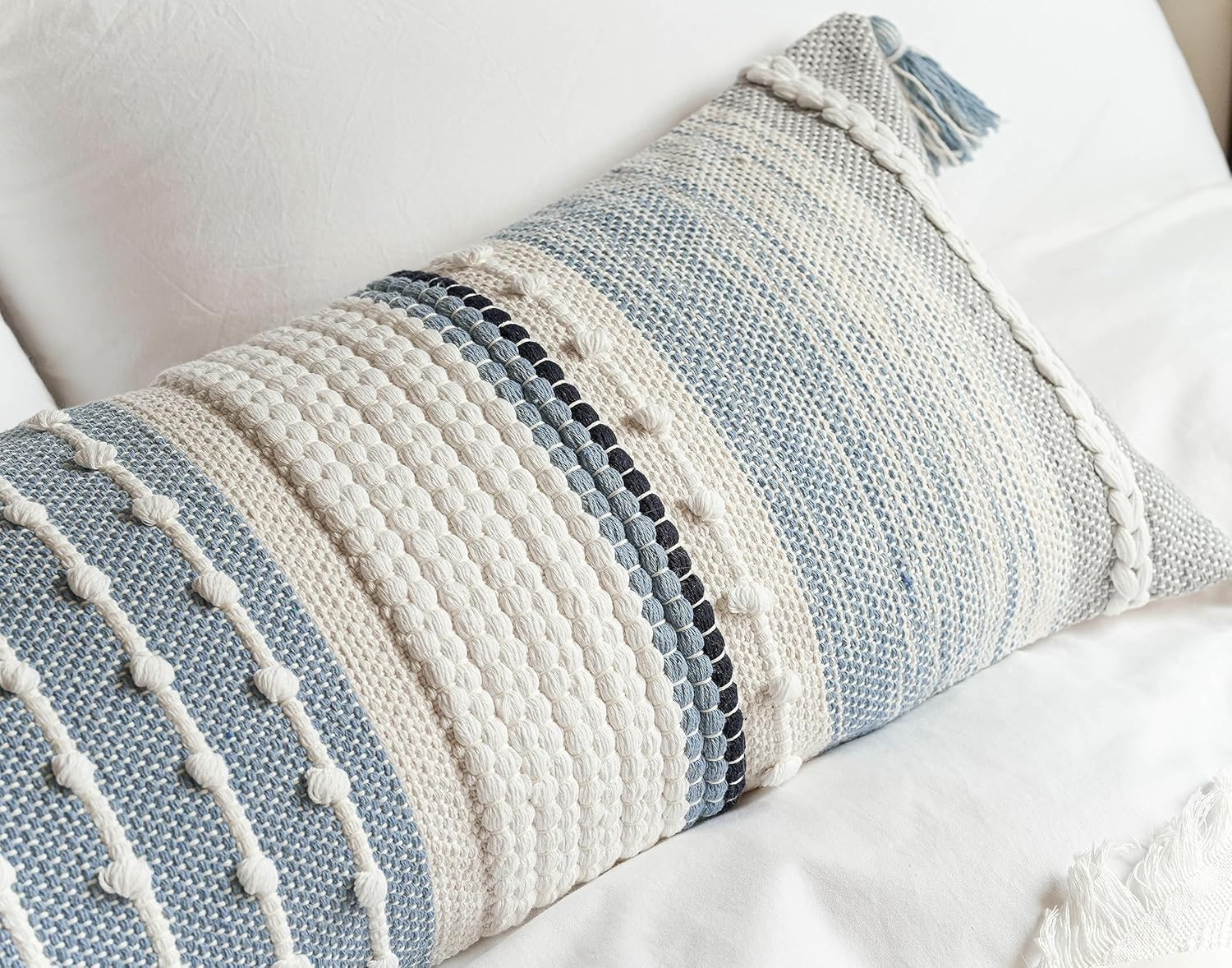 BlissBlush Coastal Blue Decorative Lumbar Pillow Cover 14x36 Boho Long Body Pillow for Bed Farmhouse Lumbar Throw Pillow for Couch Modern Accent Textured Throw Pillowcase - Image 9