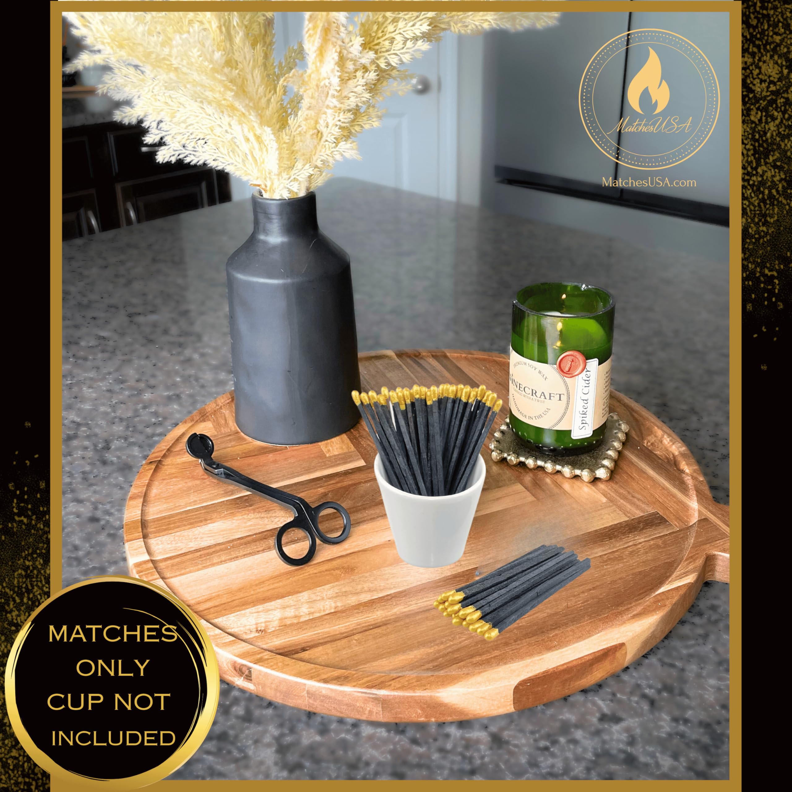 200 Count | 4" Long Gold & Black Matches | Color Safety Match Bundle (4 inches) | Replacement Refill Long for Fireplace & Candles | Wooden Wood Matchsticks