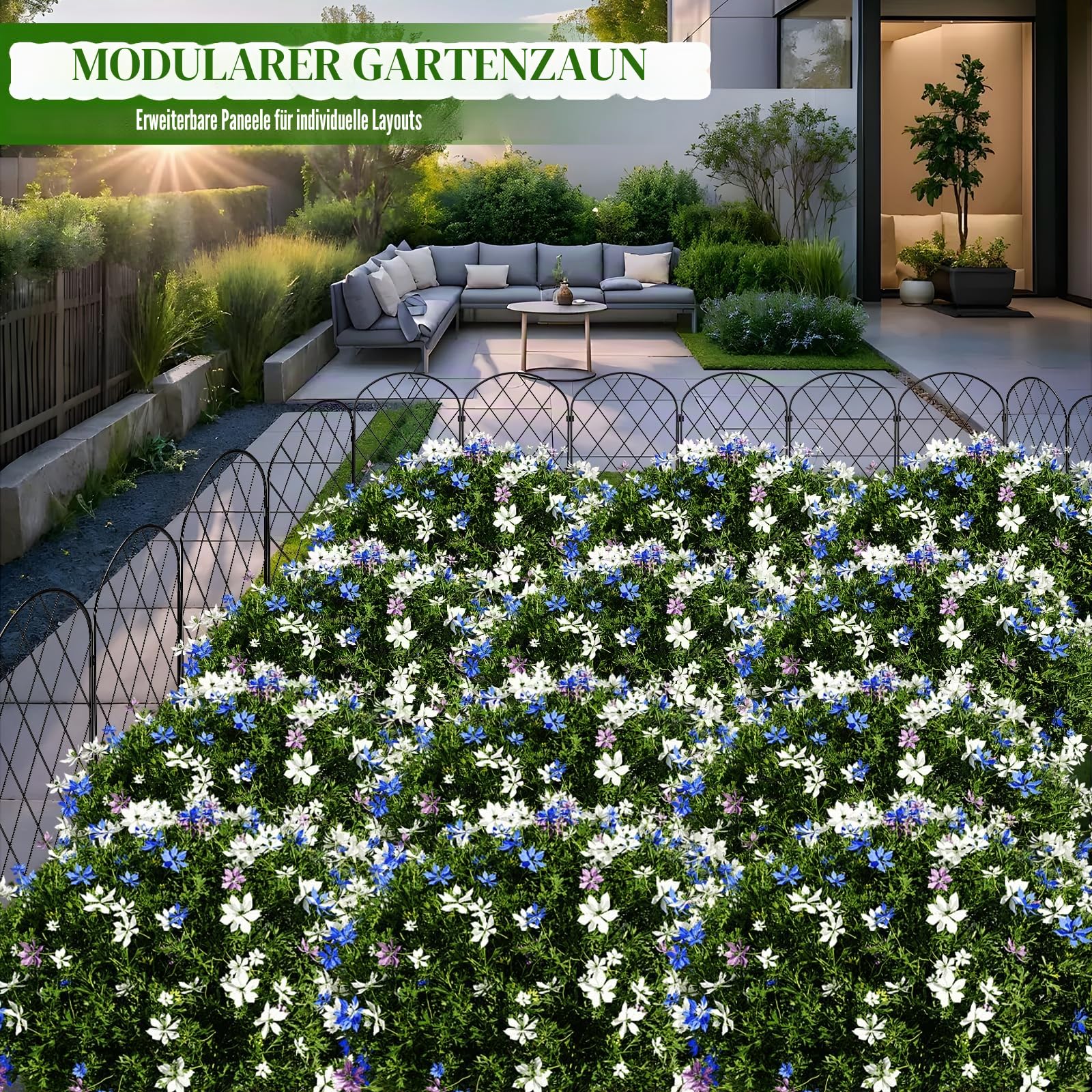 Gartenzaun Metall 20 Stück, 650 cm max. Länge, dekorativer Beetzaun mit Rostschutz, 40 x 32,5 cm Steckzaun mit 40 Clips 20 Kabelbindern 40 Erdspießen, flexibel formbar für Garten und Rasen (20)