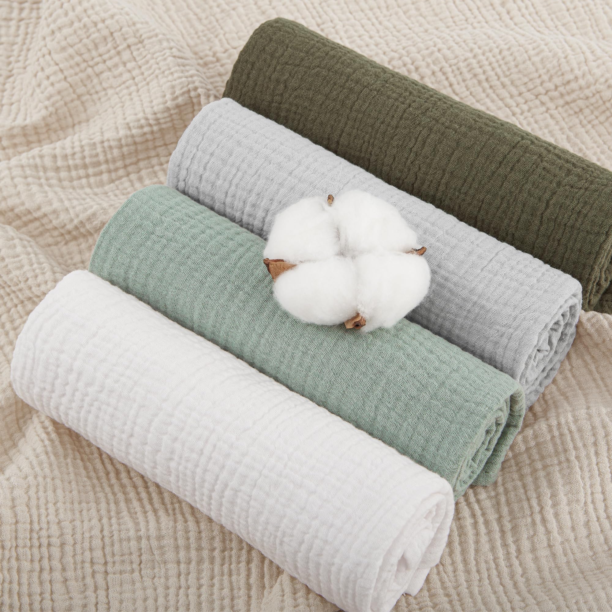 Susurration Bambino in Mussola Per Neonati, 5 Pezzi, Set 60x60CM, Super Morbido Assorbente in Mussola A Grana Per Neonati, Unisex, Per Bambine E Ragazzi (verde)