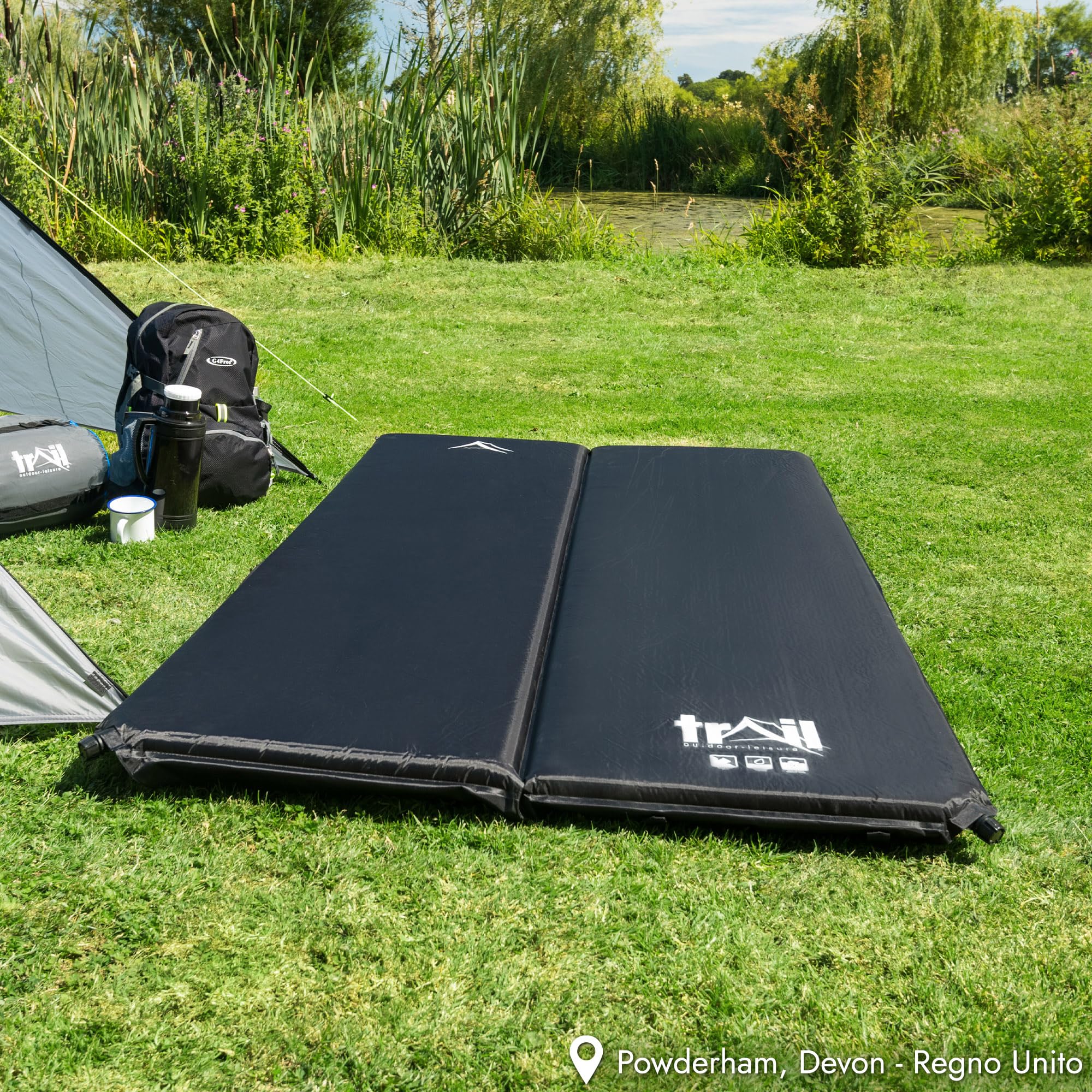 Trail Materassino Gonfiabile da Campeggio Doppio, Materassino Autogonfiante in Memory Foam da 5 cm di Spessore, Materassino da Campeggio Leggero e con Borsa per il Trasporto