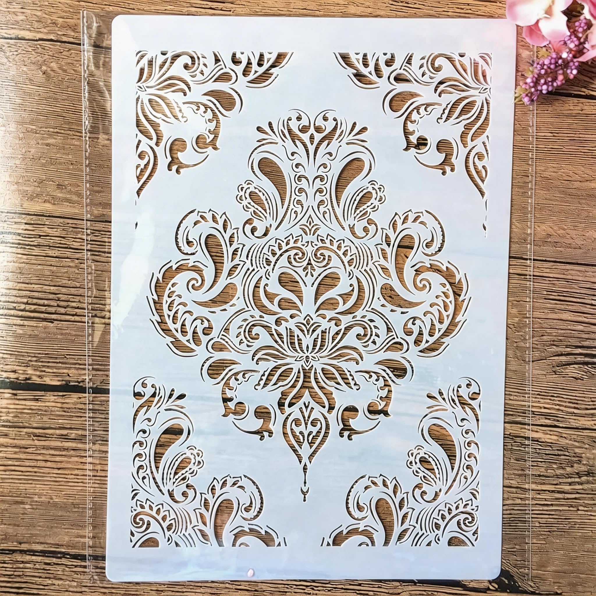 TIAMECH A4 Reusable Palace Totem Stencil for Painting - Vintage Floral Symbol Layering Template, DIY Wall Art, Wood Furniture, Scrapbook & Crafts (