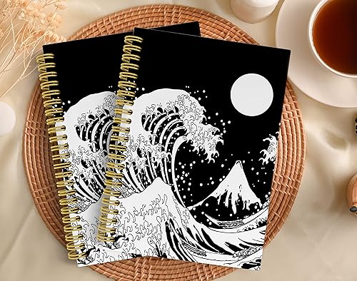 Miniatura 3 de Knibeo Cuaderno japonés con espiral de tapa dura con forro de arte en blanco y negro, 5.5 x 8.3 pulgadas, cuaderno de rayas universitarias para