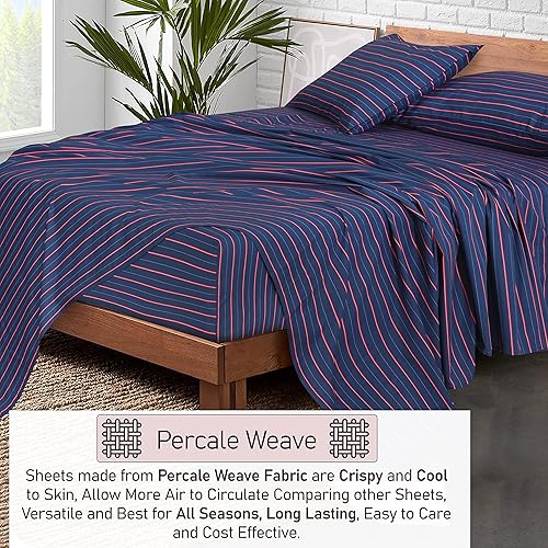 Miniatura 3 de RUVANTI Juego de sábanas de 100 % algodón tamaño matrimonial, 4 piezas, tejido percal suave y transpirable, bolsillo profundo de 16 pulgadas,