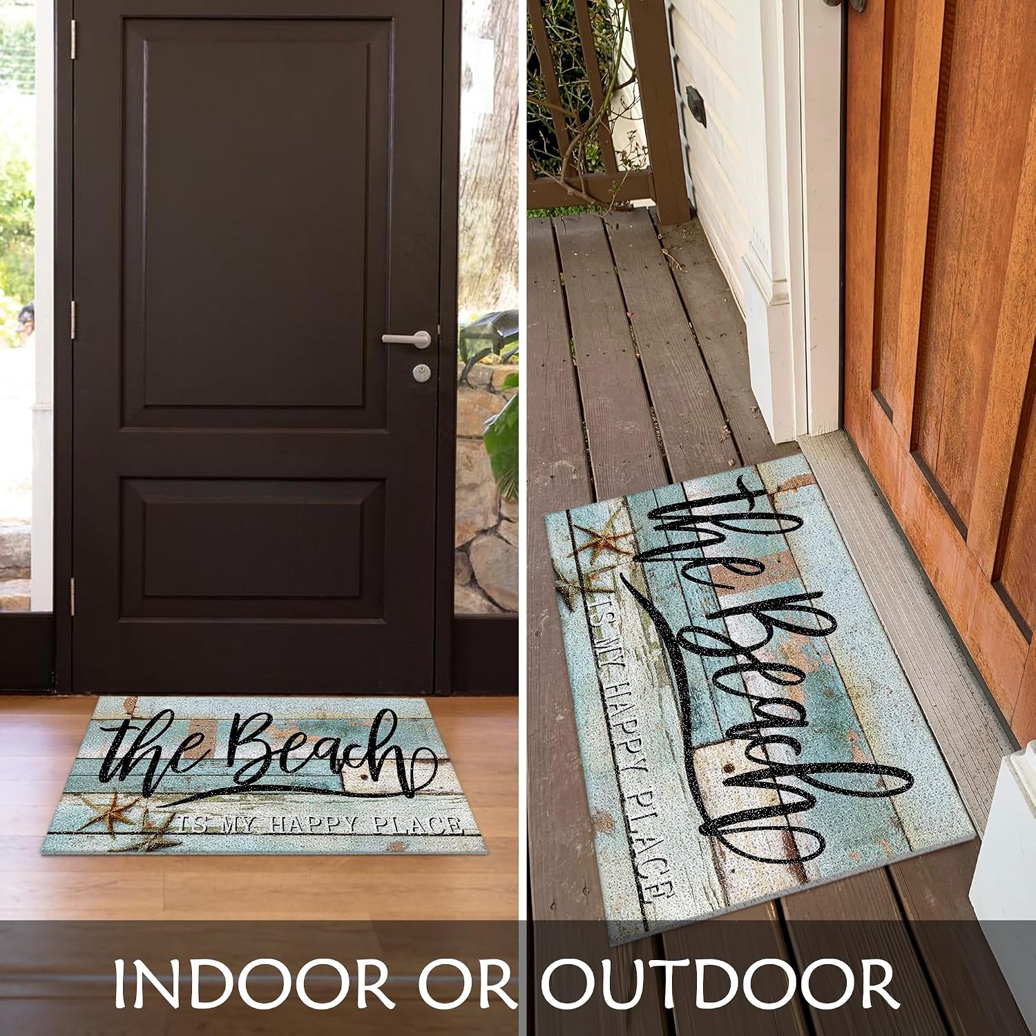 Beach Door Mat, Coastal Beach Welcome Mat, Beachy Room Decor Aesthetic, Beach House Decor, Nautical Door Mat, Coastal Ocean Bathroom Kitchen Decor, The Beach is My Happy Place, 17x30 Inches