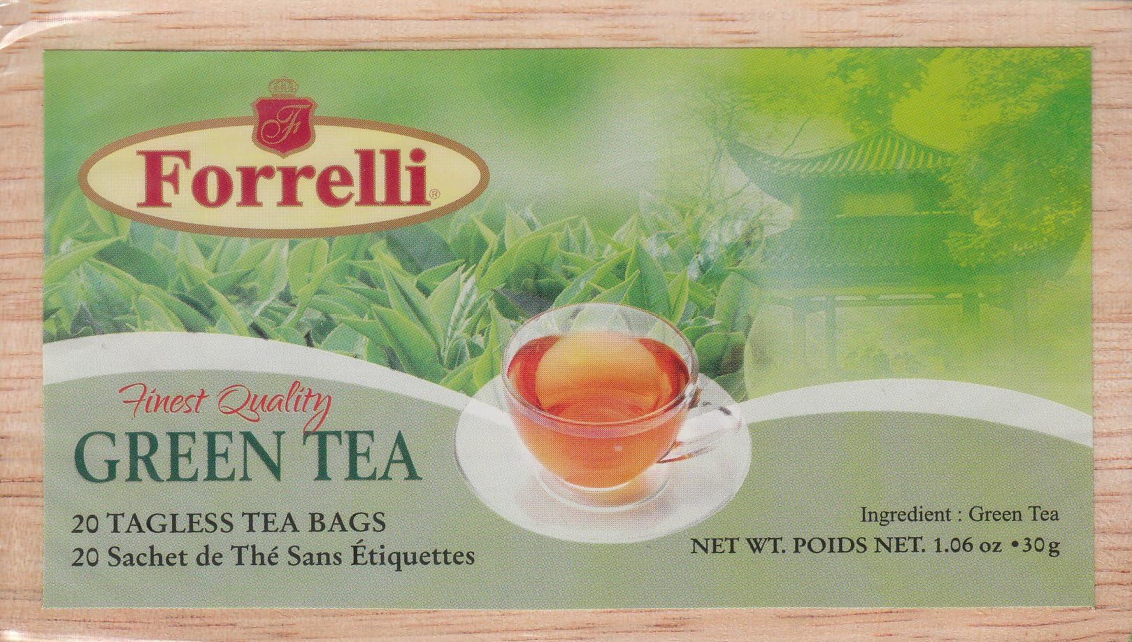 Forrelli Wooden Slide Top Box Tea - 20 Tagless Tea Bags (Green Tea)
