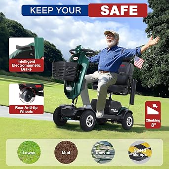 Metro Mobility Powered Mobility Scooters, 4 Wheel Mobility Scooters for Adults, 300 lbs Capacity Folding Mobility Scooter Lightweight, 16 Miles Long Travel Range Scooter with USB Charger Port Emerald