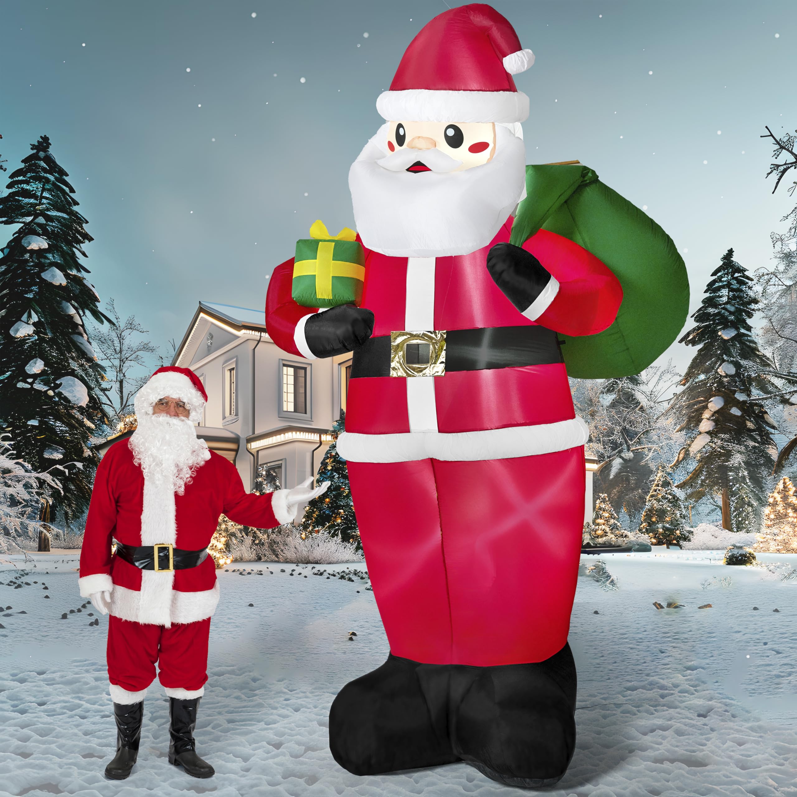 JOIEDOMI 3.65M/12FT hoher riesiger aufblasbarer Weihnachtsweihnachtsmann mit Geschenken, Weihnachtsdekoration mit eingebauten LEDs für Weihnachtsdekorationen im Freien, Hof, Innen- und Außenbereich