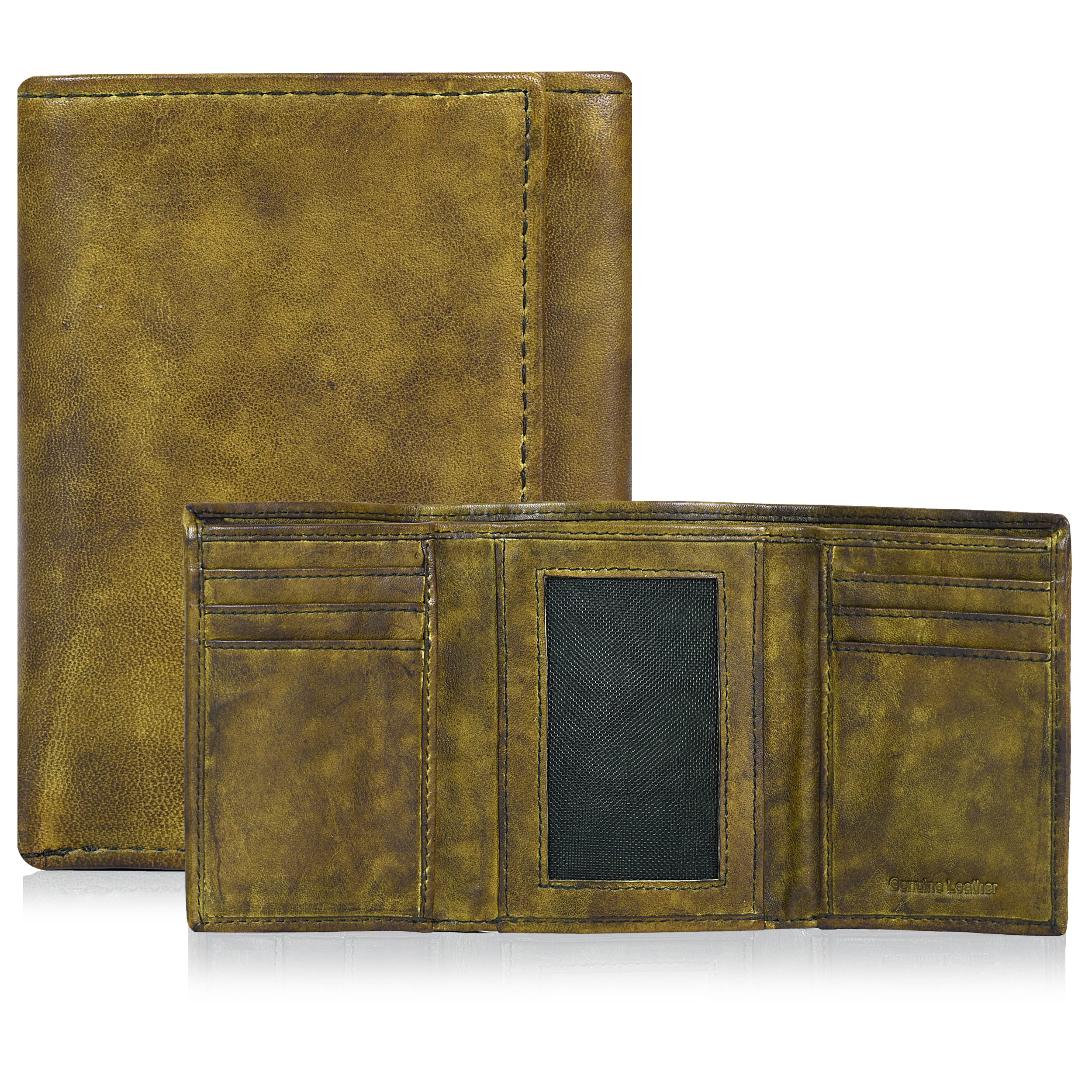 Tri fold Leather Wallet for Men with RFID | Slim Wallets for Men with 1 ID and 6 Credit card slots | Front Pocket Minimalist