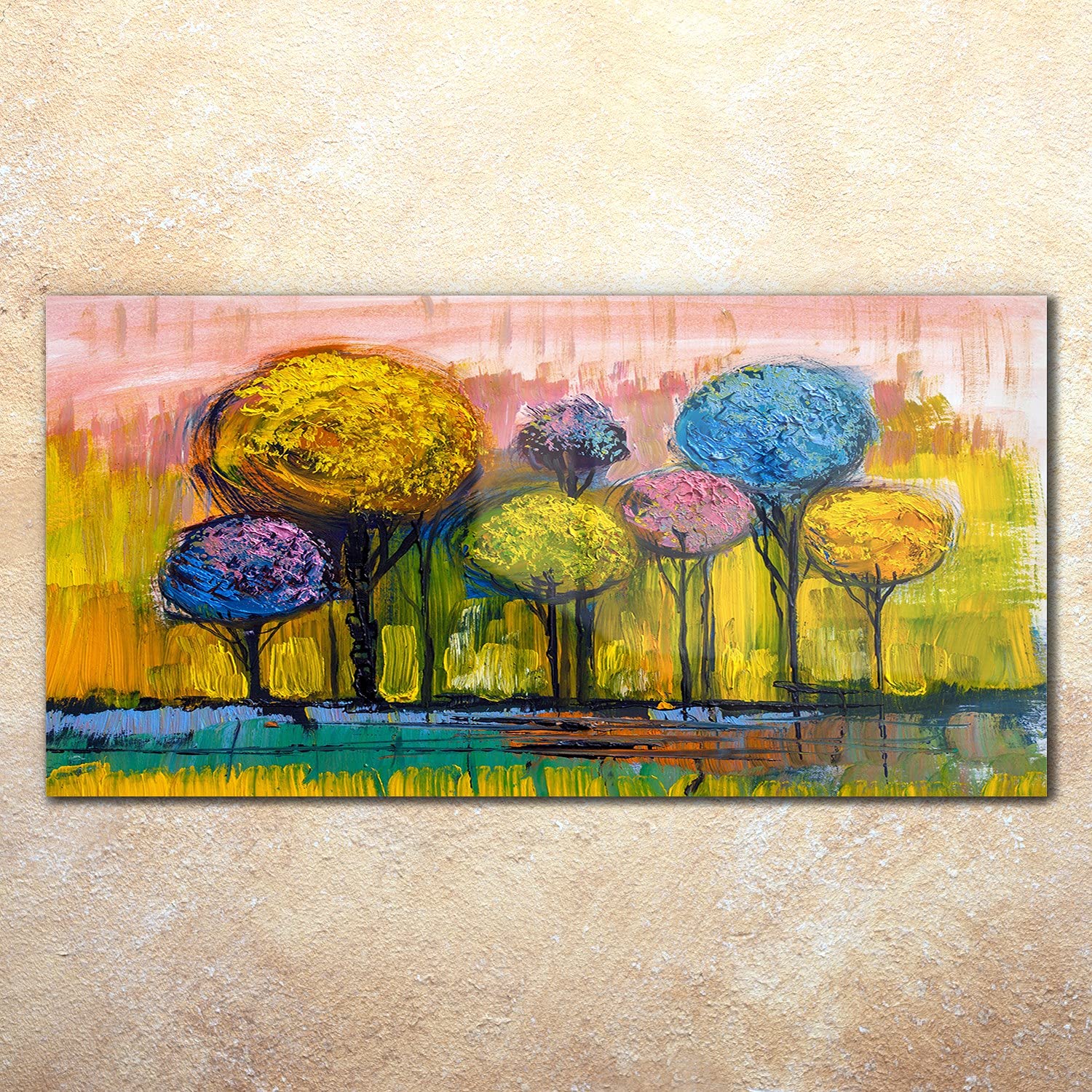 Coloray Pintura acrílica Cuadro De Pared 140x70cm Vidrio Acrílico Arte Sala De Estar Mural - Árboles de otoño. Arte