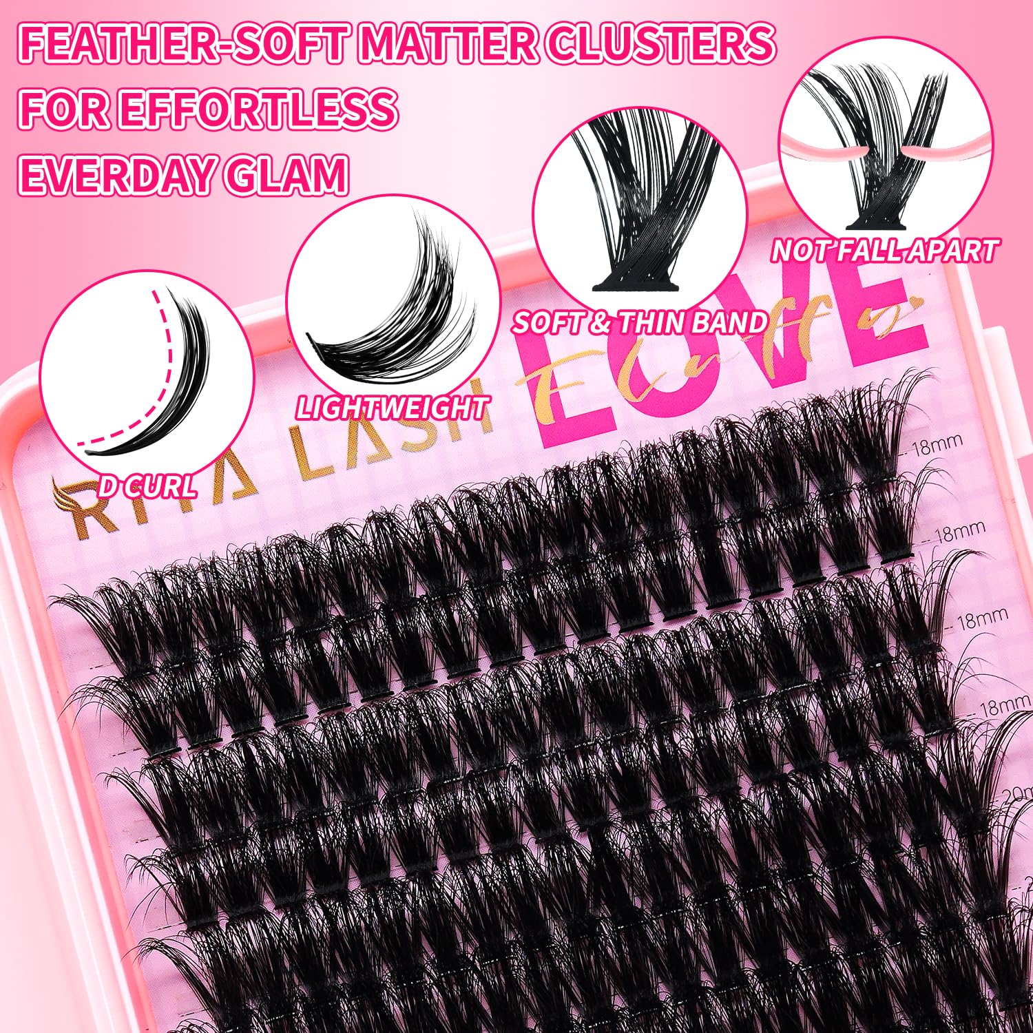 RITALASH Lash Clusters 80D DIY Cluster Lashes Fluffy Volume Eyelash Clusters Eyelash Extensions Soft False Eyelashes Black Individual Lashes Wispy Lash Extension at Home(80D,18-24mm) - Image 2