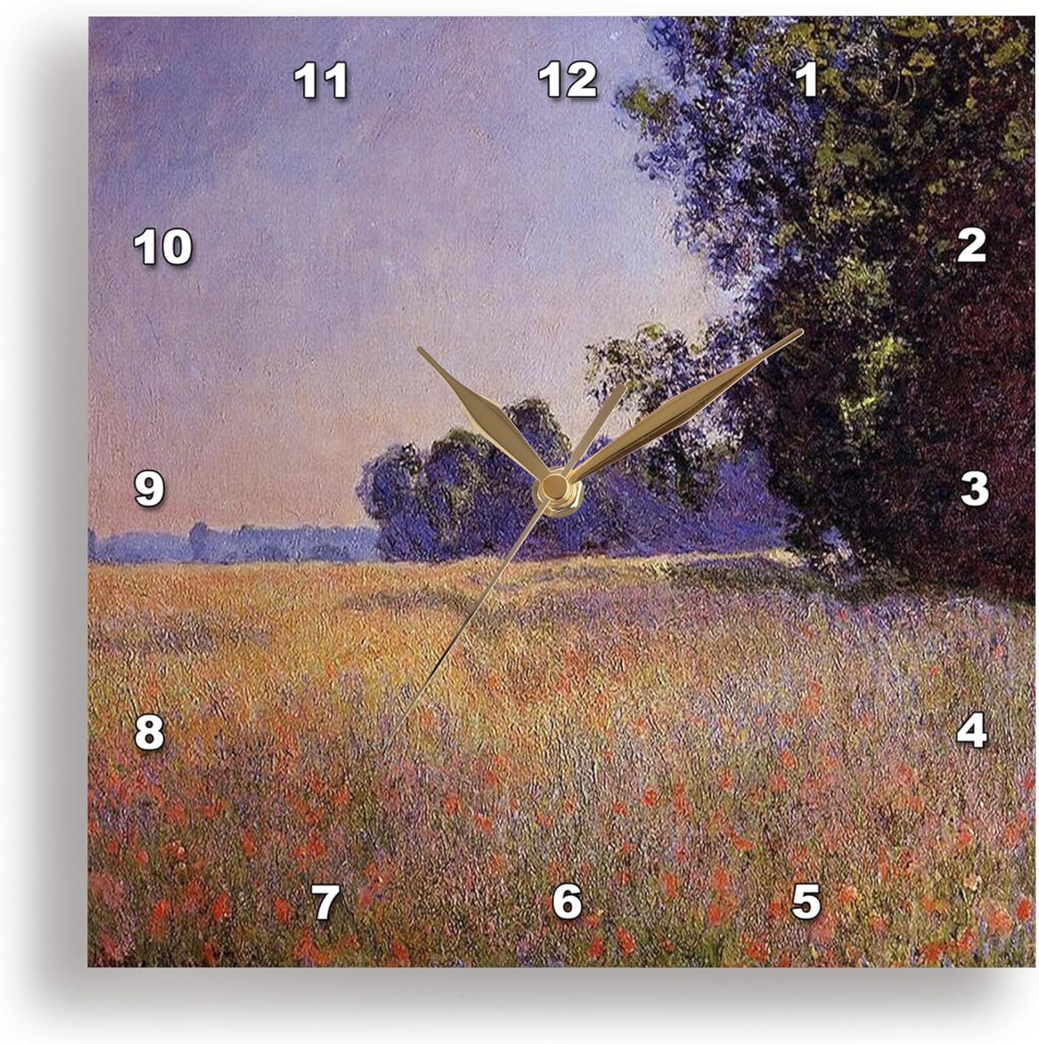 3dRose Wall Clock Silent - 13 inch - Monet - Oat n Poppy Fields - Impressionism Art