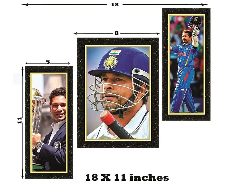 SACHINTENDULKAR%$ photo frame MDF Self Adhesive Acrylic 18 inch x 11 inch Painting (Pack of 3)