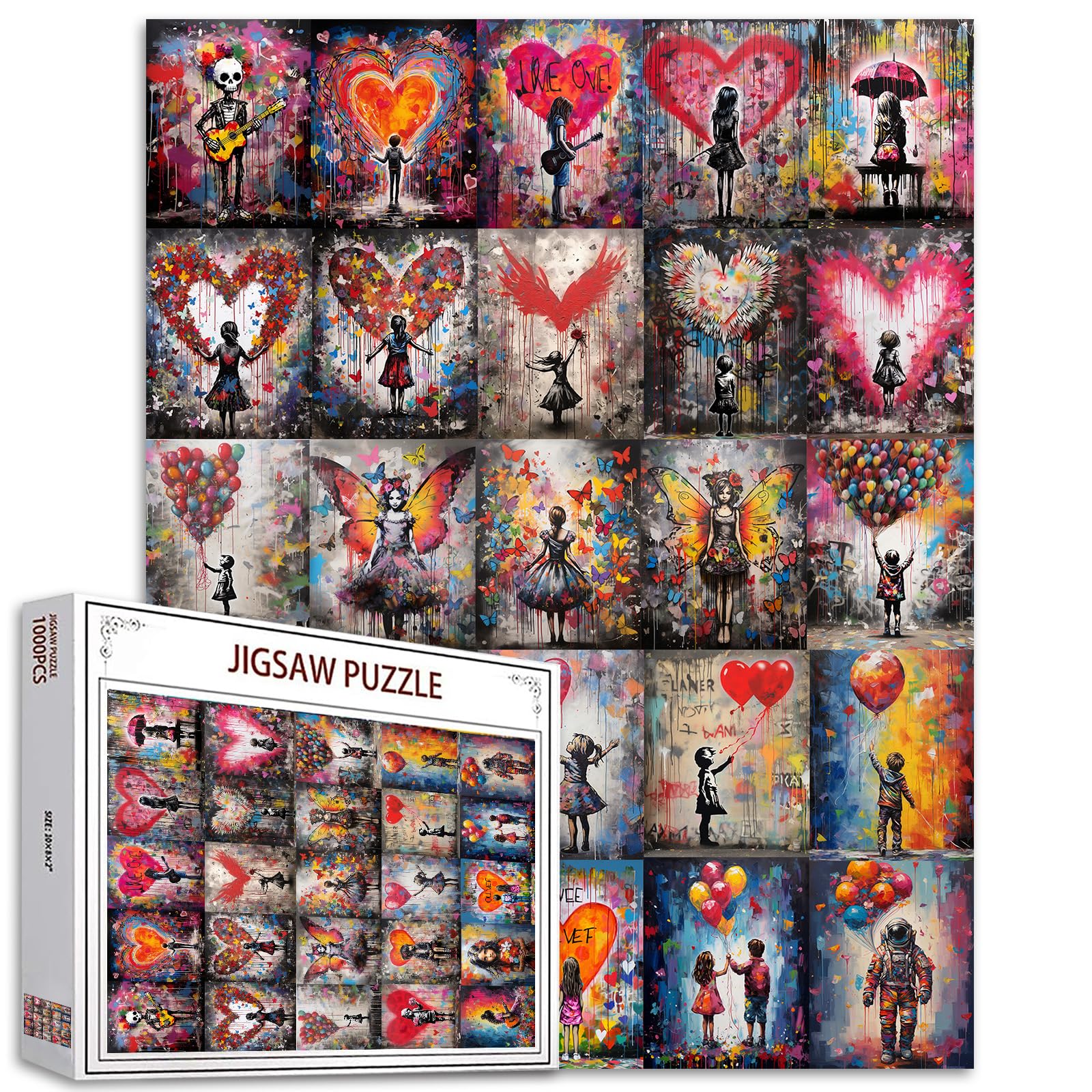 Banksy Girl Street Pop Art Jigsaw Puzzle 1000 Pieces Puzzles for Adults Colorful Balloon Jigsaw Puzzles for Challenging Family Activity Games DIY Puzzle for Home Wall Decor Gifts 20x27 Inches