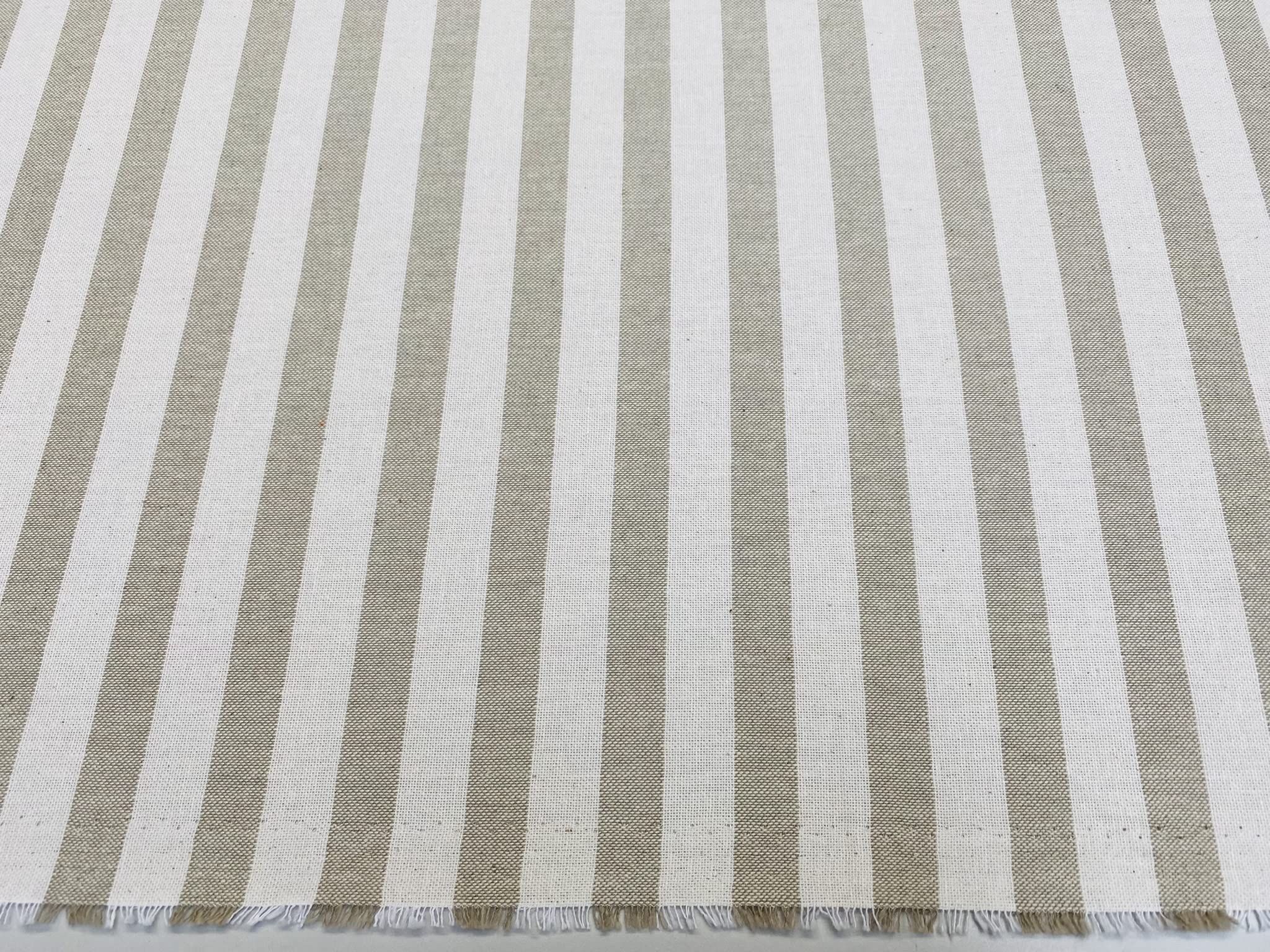 Linen Look White Stripes Culla Fabric Furnishing Curtain Upholstery Dressmaking Cotton Material 140cm Wide Canvas (Sold by The Metre) (Natural)