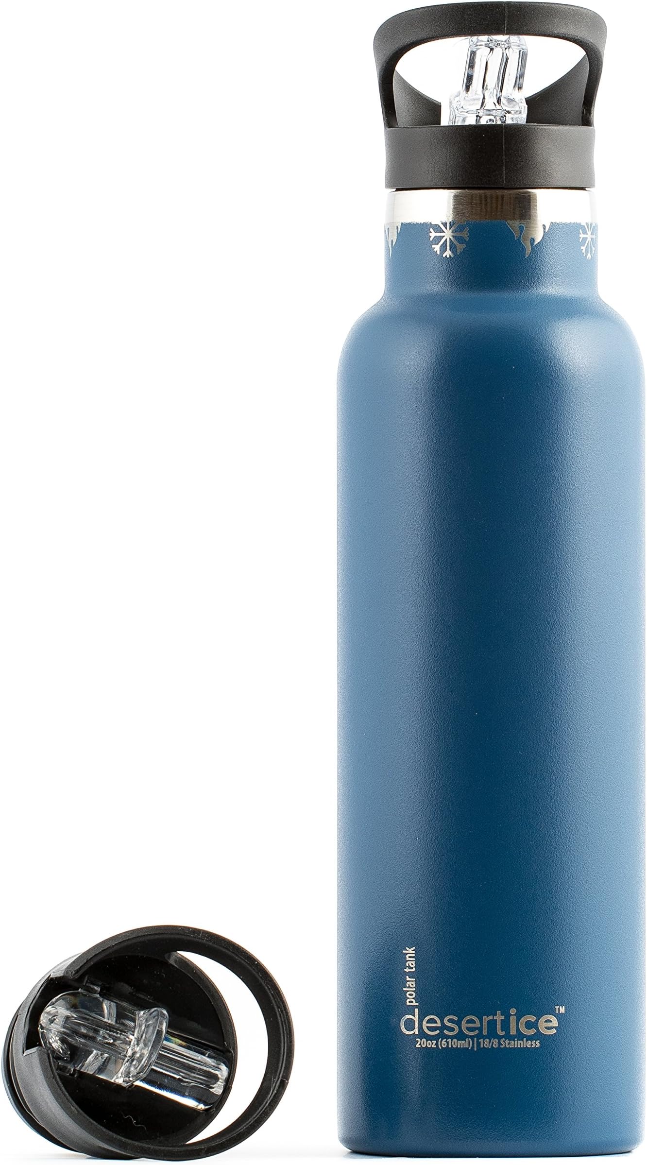 Stainless Steel Insulated Sports Water Bottle - 20oz - Two LIDS - BPA Free, Straw Lid & Screw Top Included