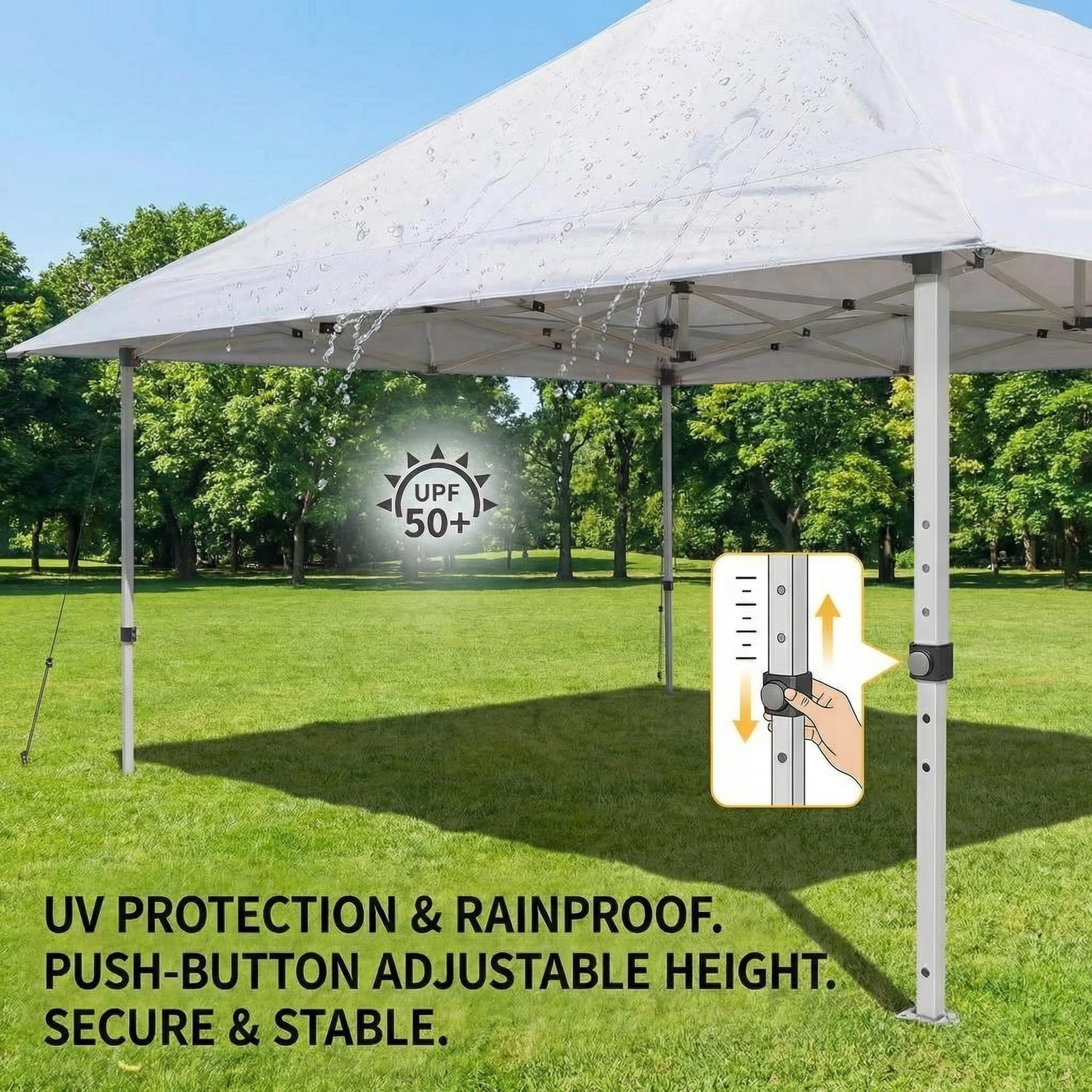 Pavillon 3x6m Wasserdicht, Pop-Up Faltpavillon Schnellaufbau & Stabiler Stahlrahmen & Höhenverstellbar, Gartenzelt UV Schutz 50+, Oxford-Gewebe, Partyzelt mit Tasche für Garten, Weiß