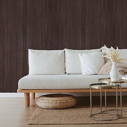 Vista 40 de Papel tapiz de grano de madera negra (3.9 x 393.7 pulgadas, 3.9 in x 32.8 ft, textura de madera en bruto), autoadhesivo, extraíble, impermeable