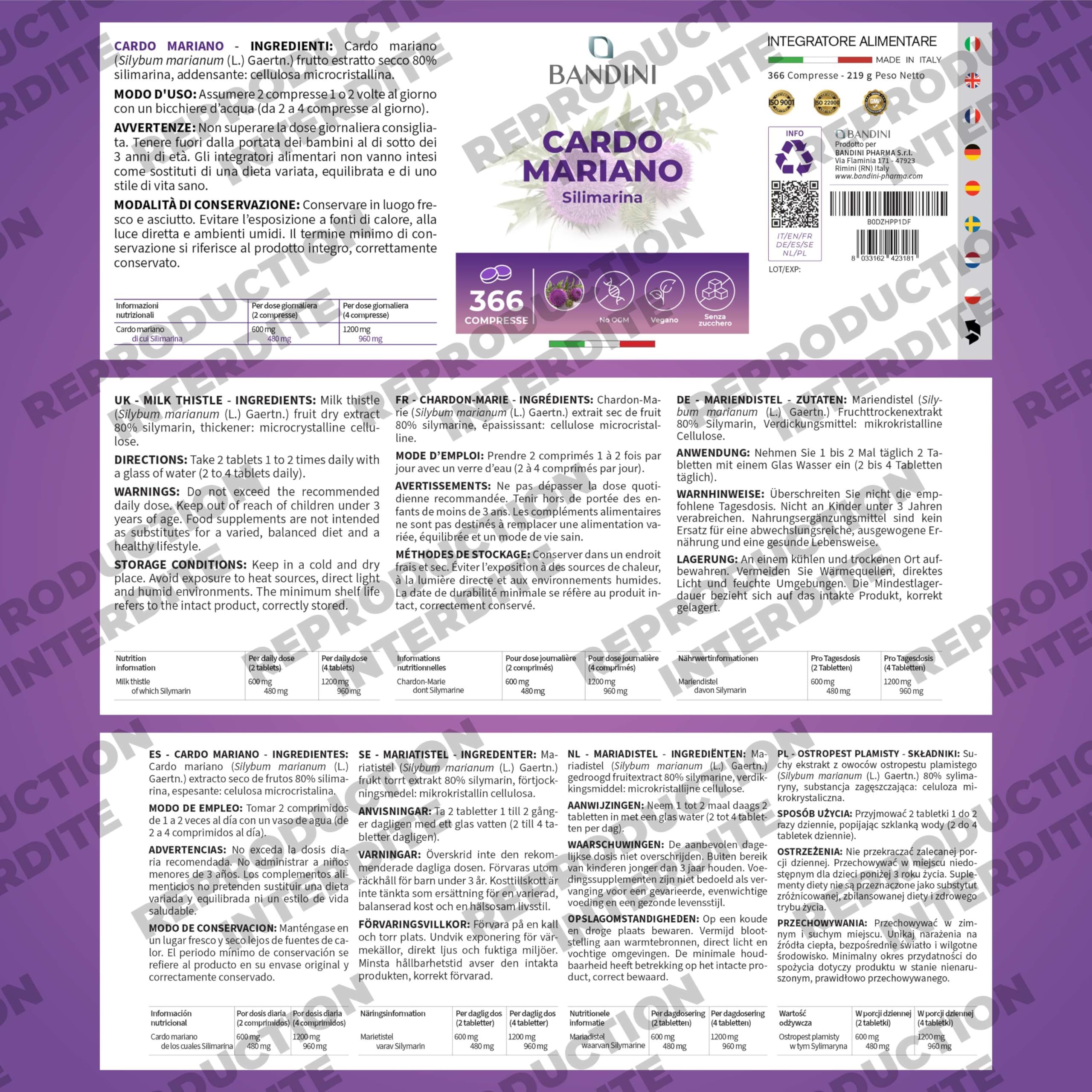 Bandini® Chardon-Marie 366 comprimés de 300mg | 1200 mg/jour, Extra Fort | Supplément alimentaire à base de silymarine | Régénérant Foie, Protection, Détox et Digestion | Naturel et 100% Végétalien