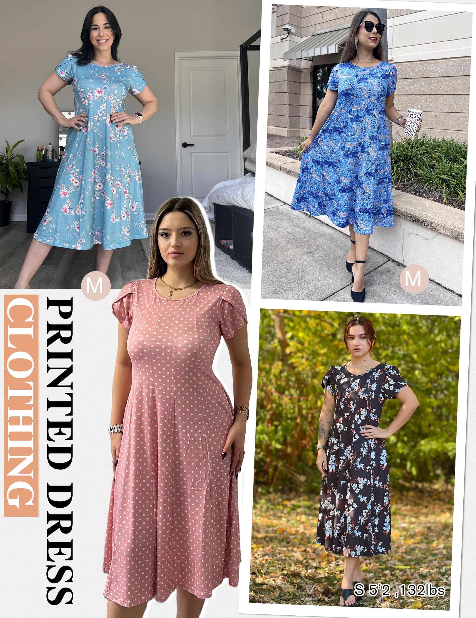 Zeagoo Vestidos casuales de verano para mujer, de manga corta, acampanado, vestido de playa suelto