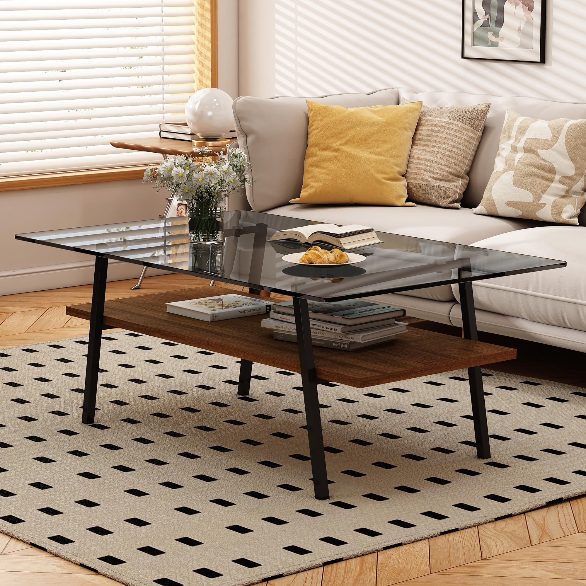 Amazon.com: QMIT Modern Glass Coffee Table, Mid Century Rectangle