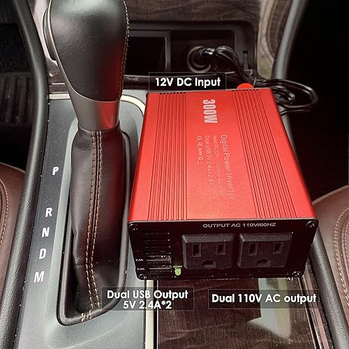 Miniatura 4 de Inversor de corriente de 300 W, convertidor de potencia de automóvil de 12 V CC a 110 V CA con cargadores USB duales de 4.8 A para camping, viaje de