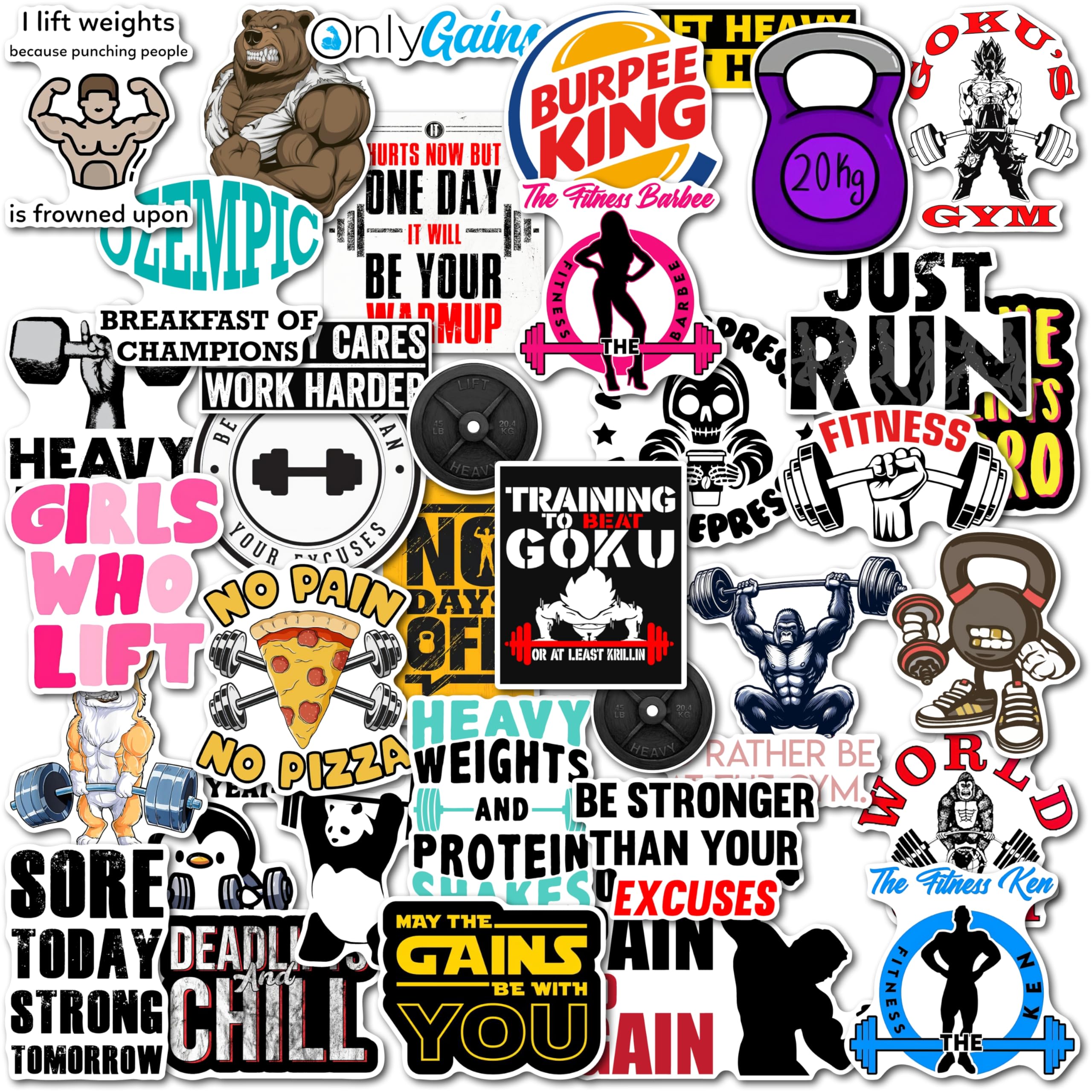 WallDesign Fitness Inspiration Sticker Set (38 Decals) - Durable, Laminated, Waterproof Decals for Mobile, Laptop, Bottle, Notebooks | Quality, Stylish Designs