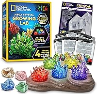 National Geographic Mega Crystal Growing Kit - Grow 6 Vibrant Crystals in 3-4 Days with Light-Up Stand, STEM Science Kit for Kids 8-12