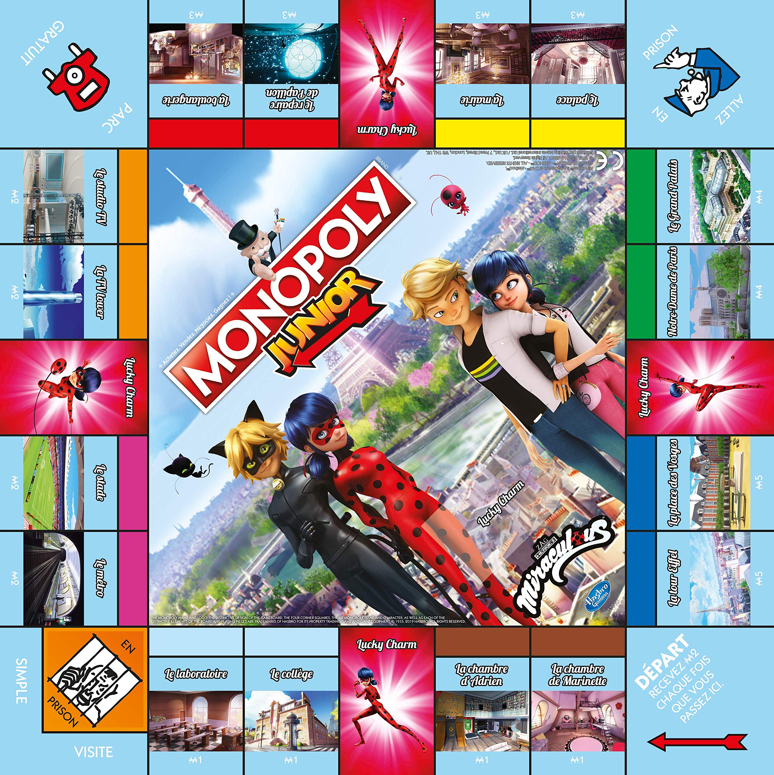 Winning Moves Monopoly Junior Miraculous auf Französisch – Brettspiel 5+ – Gesellschaftsspiel für 2 bis 6 Spieler – Gesellschaftsspiele für Familie auf Französisch