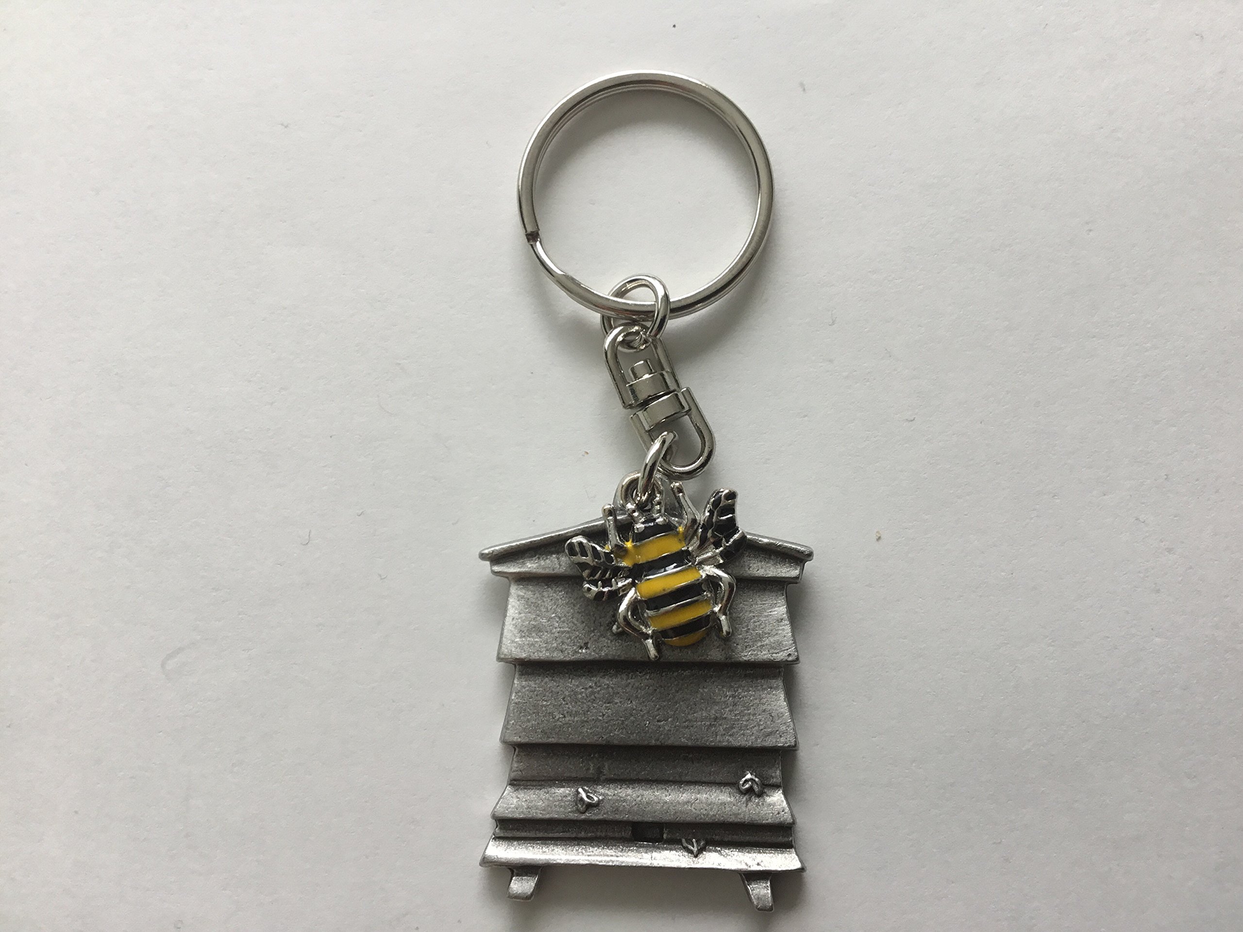 Beehive And Bee Amatuer Beekeeping Pewter Keyring UK Made
