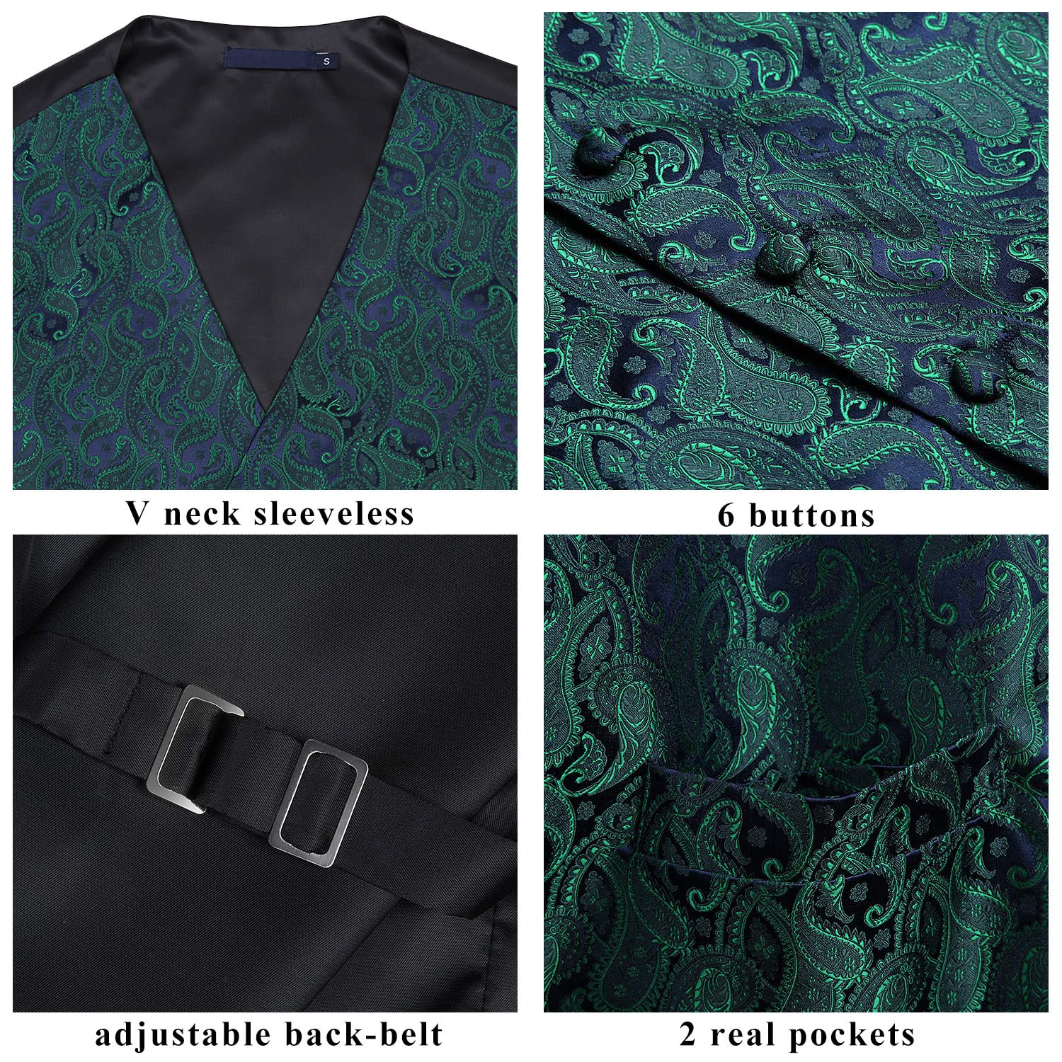 Enlision Gilet da Uomo Elegante Paisley Jacquard Gilet da Abito Cravatta e Fazzoletto Set per Festa Sposa