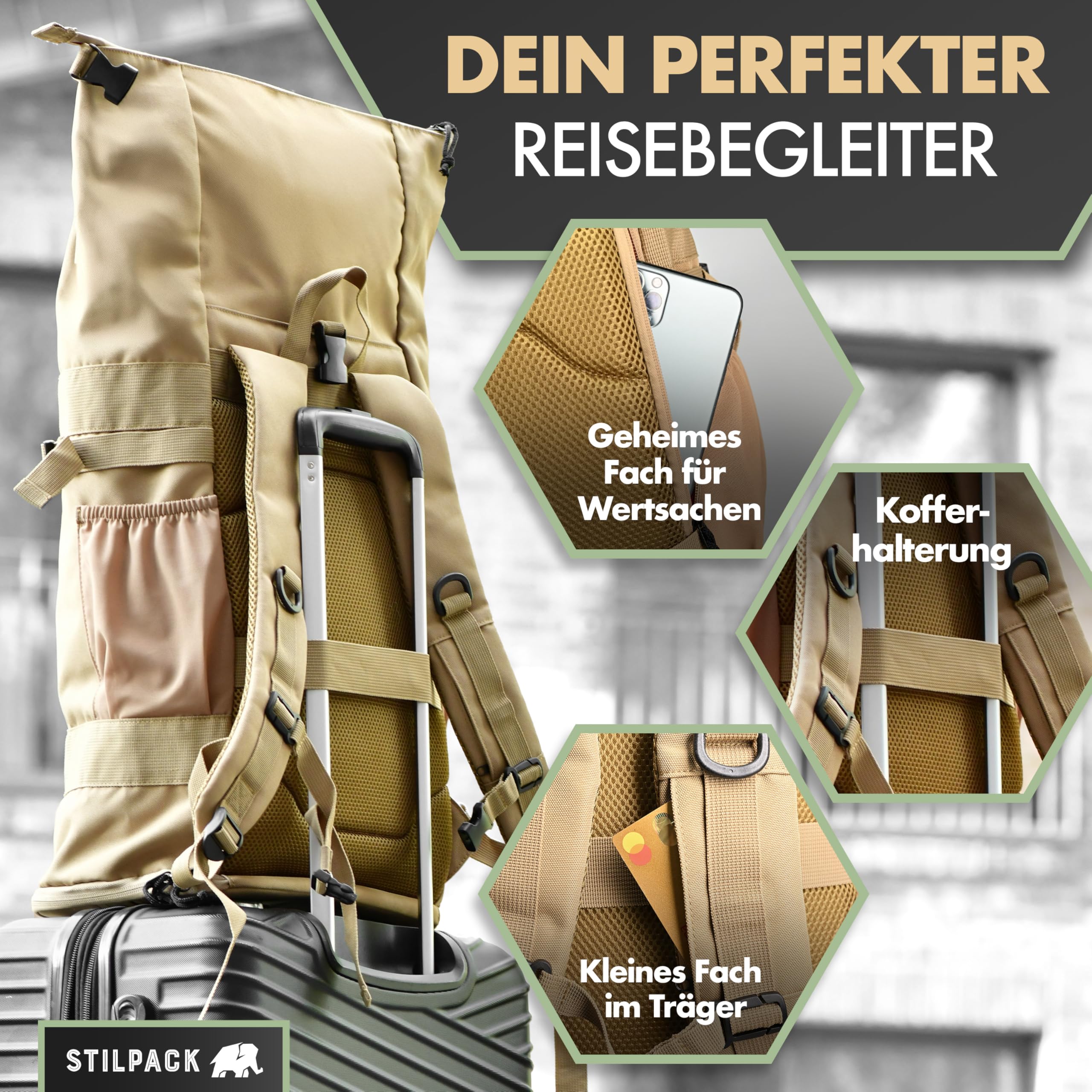 NomadX | Rolltop Rucksack Herren & Damen 30–40L – Handgepäck & Kabinengepäck – Outdoor Tagesrucksack Wasserdicht – Reiserucksack Camping Wandern Sport Travel Laptop Backpack