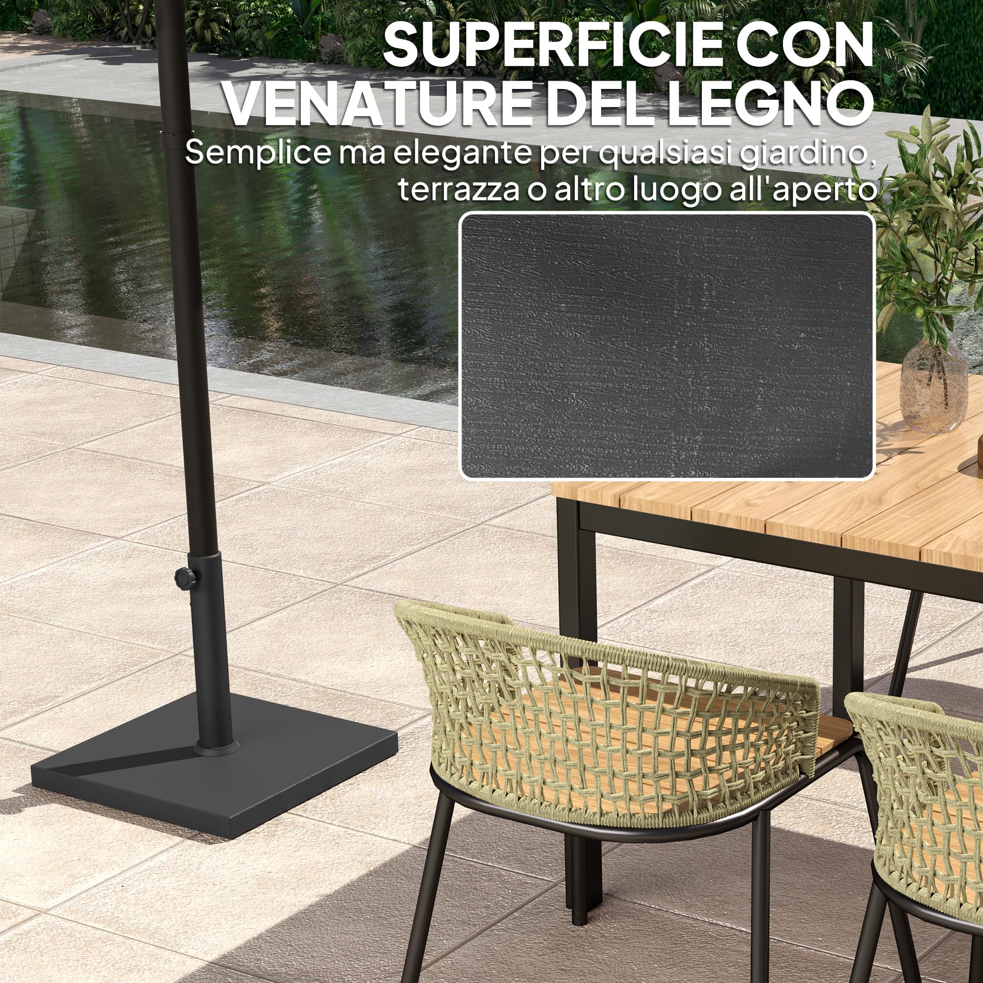 Outsunny Base per Ombrellone da Giardino in HDPE e Cemento, Basamento per Ombrellone Quadrato con Manovella Integrata, Supporto per Ombrelloni Ø38/48 mm, per Esterno, Bar, Patio, Peso 18 kg, Nero