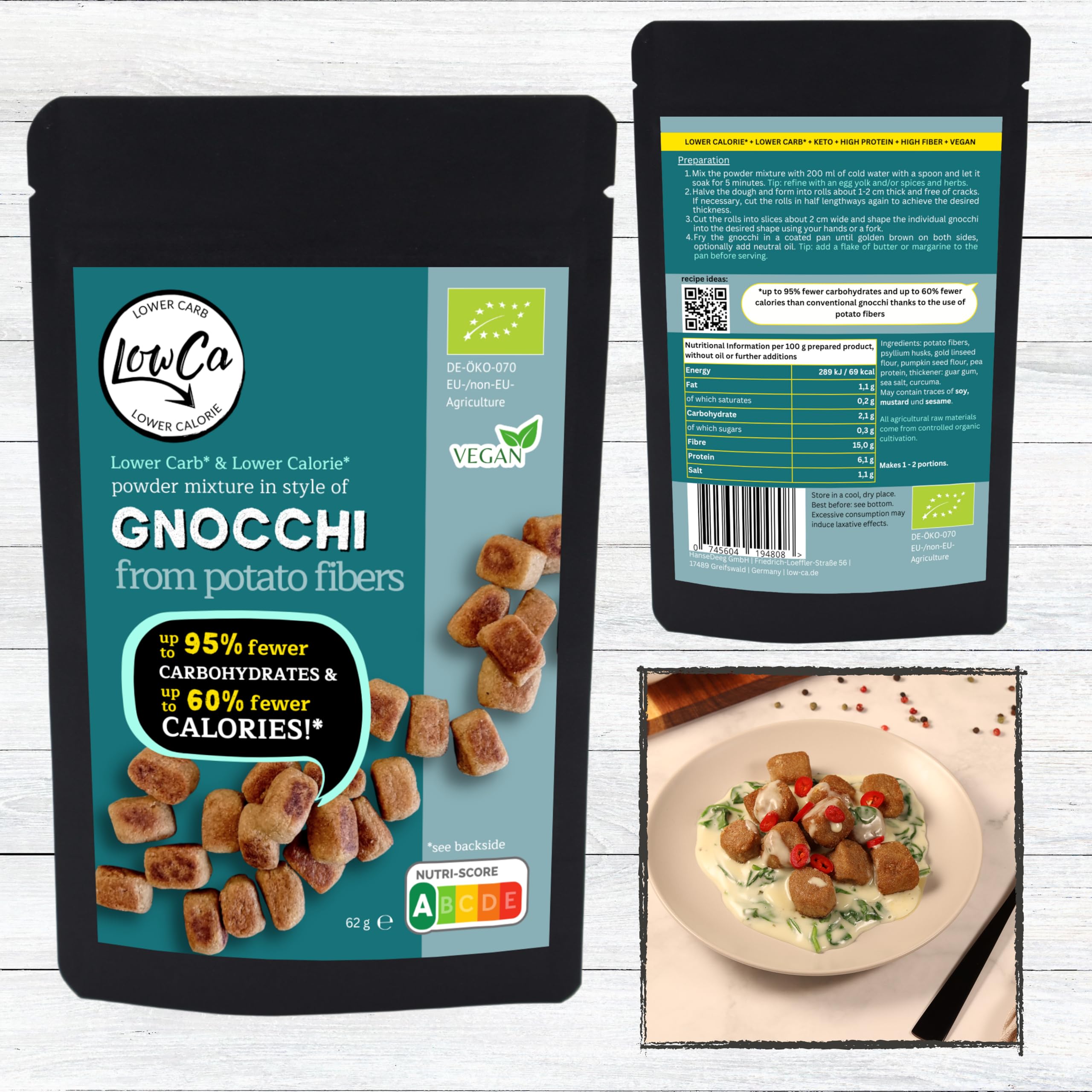 LOW CARB produits à base de pommes de terre | 95% de glucides en moins = KETO | 60% de calories en moins | riche en protéines et en fibres | biologique