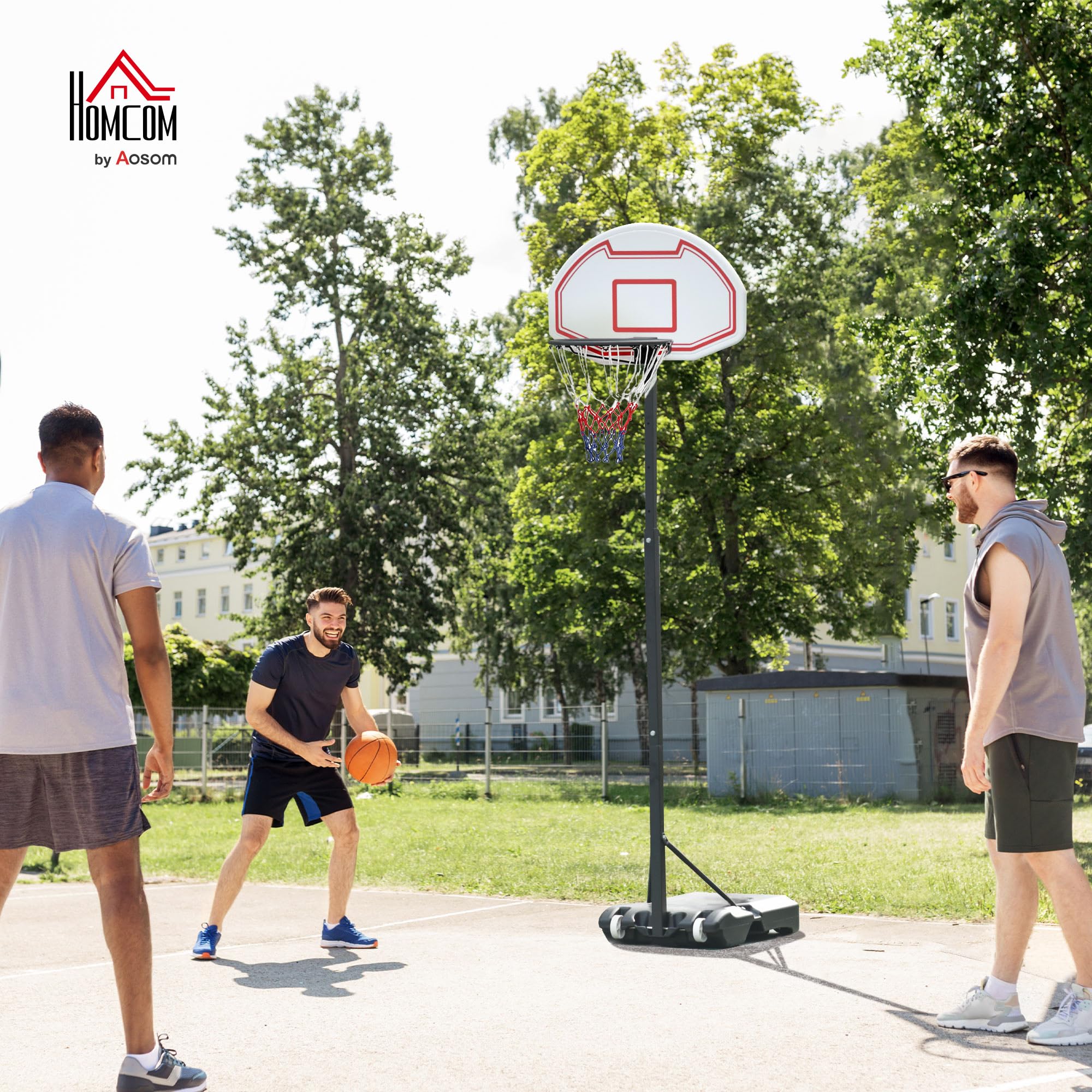 HOMCOM Panier de Basket-Ball sur Pied avec Poteau Panneau, Base de lestage sur roulettes Hauteur réglable 1,9-2,5 m Noir Blanc