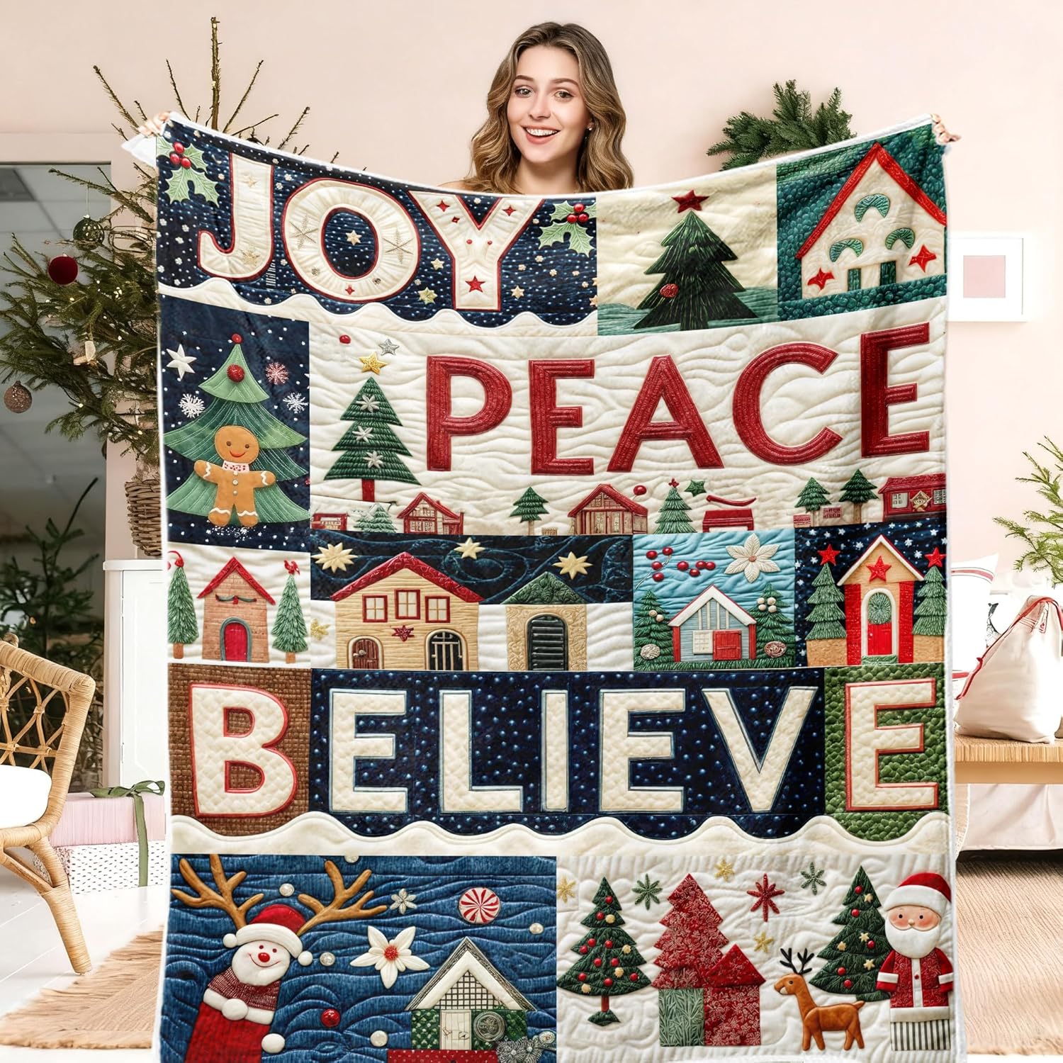 JAWO Christmas Throw Blanket, Cute Winter Gnomes Blanket for Bedroom, Winter Holiday Home Décor Fuzzy Warm and Cozy Throws for Winter Bedding Blanket (50X60), Teal