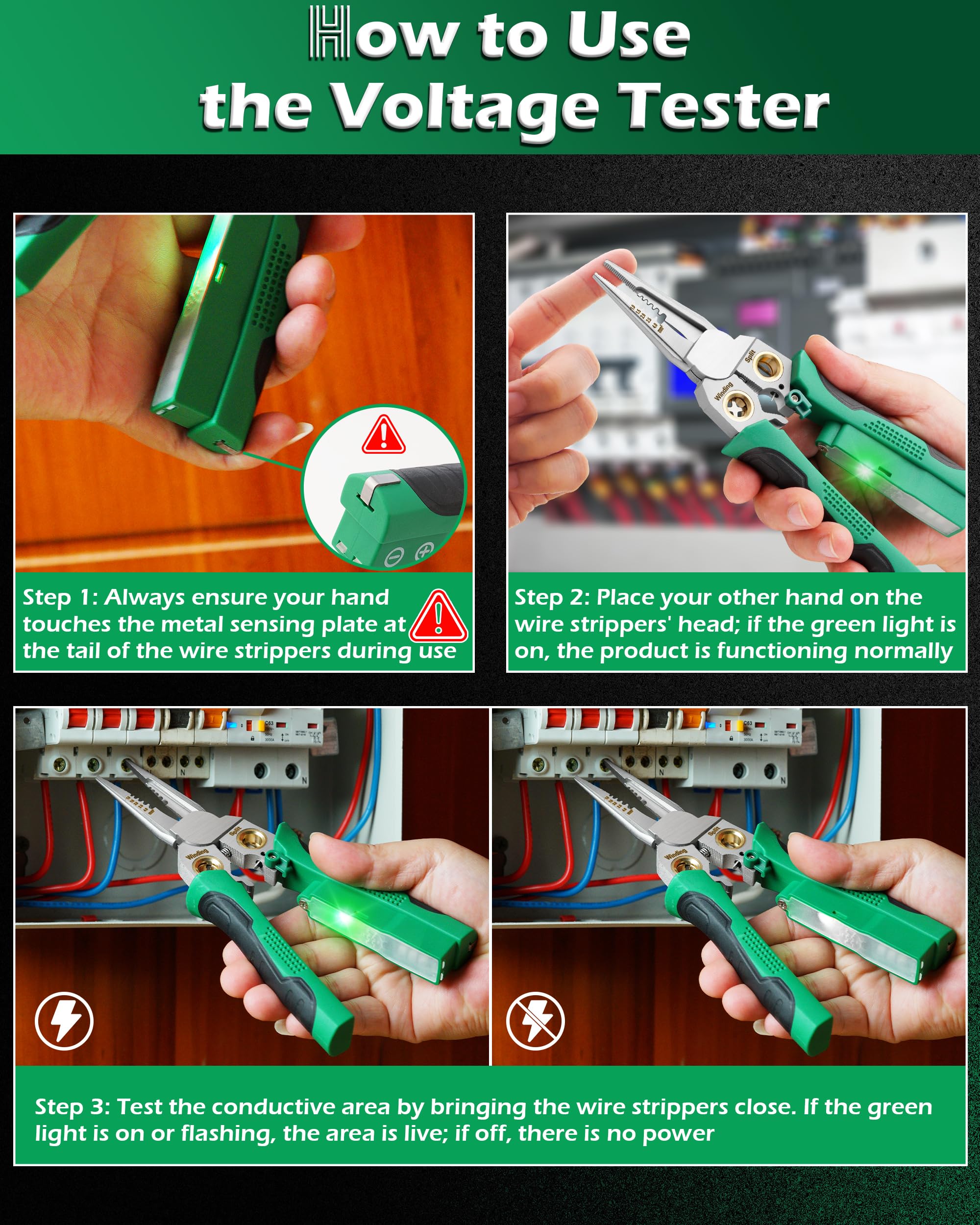 2 pelacables 8 en 1 con probador de voltaje, pelacables y cortadores con alicates, crimpadora, división, herramientas pelacables para 10-18 AWG para electricista herramienta pelacables de trabajo