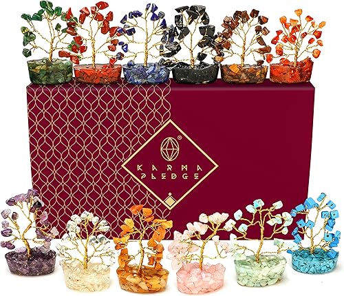 Árbol de cristal de obsidiana negra, base de pirámide, 7 cristales curativos de chakras, árbol de la vida para energía positiva y regalos de buena