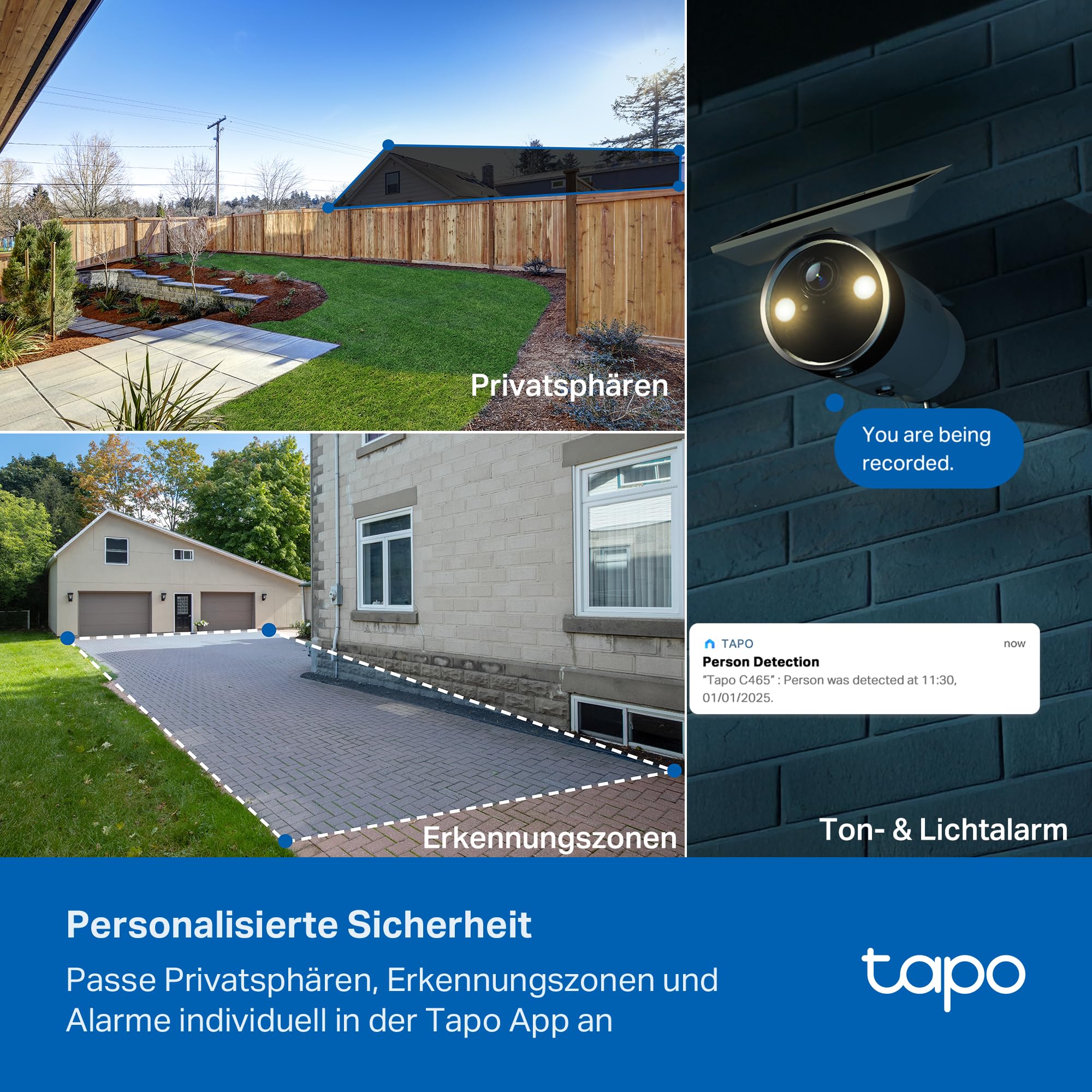 Tapo C465 Solar Außenkamera Akku, 4K 8MP, Farbnachtsicht, kostenlose KI-Erkennung, 2-Wege-Audio, lokale Speicherung über microSD-Karte oder H500-Homebase, 2,4 GHz / 5 GHz WLAN, Magnethalterung