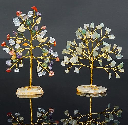 Miniatura 7 de Aventurina verde y mezcla de chakras, mini rebanada de piedras preciosas curativas naturales de cristal bonsái, árbol del dinero, Feng Shui, para