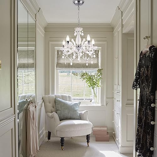 Miniatura 6 de Candelabros de cristal de 5 luces 21 x 18 pulgadas tallo de cristal transparente con cristales acrílicos y cuentas para sala de estar habitación de